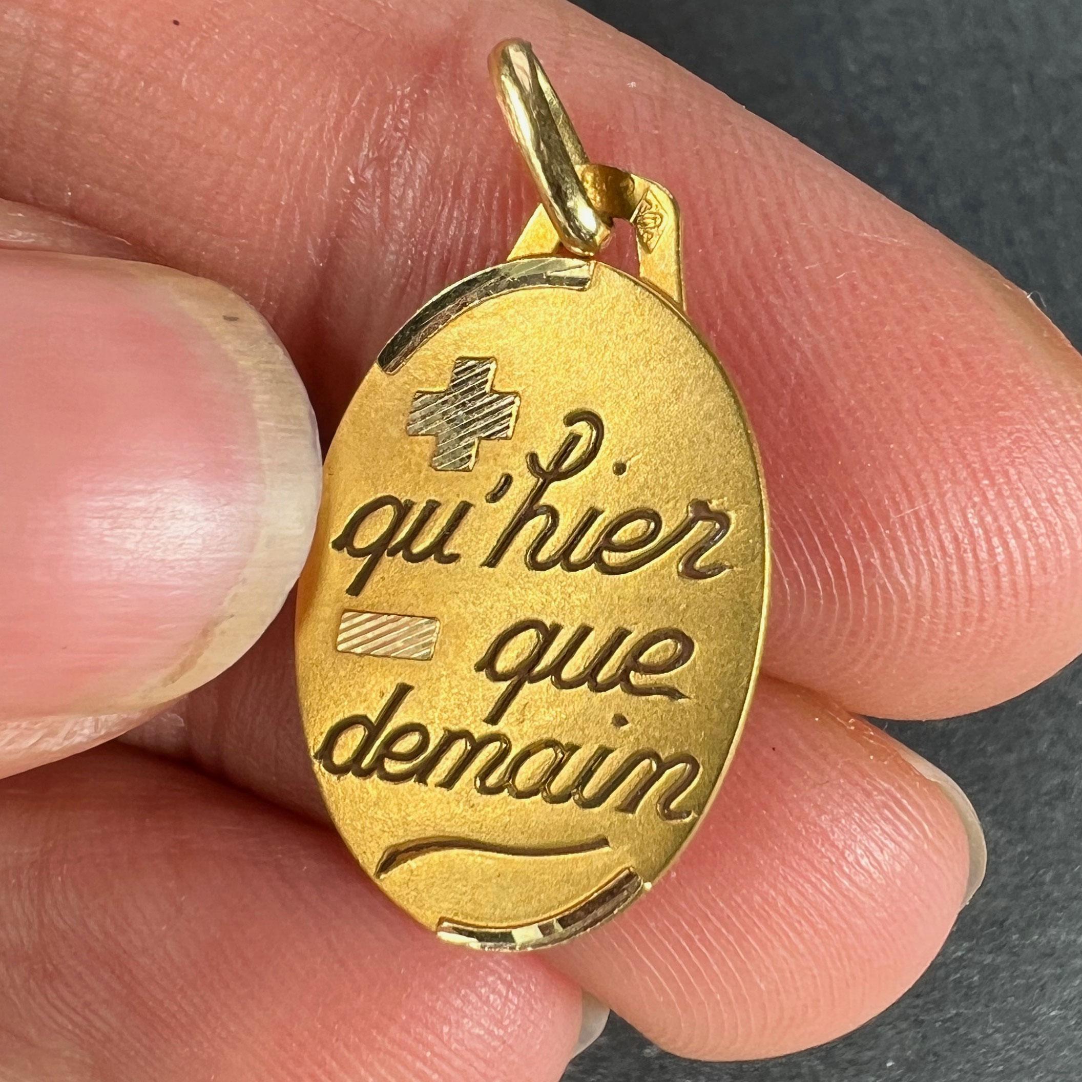 French Augis Plus Qu’Hier Oval 18K Yellow Gold Love Charm Pendant In Excellent Condition For Sale In London, GB