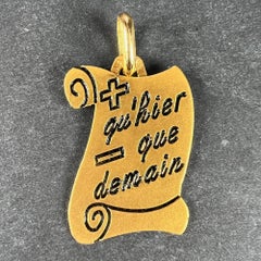 French Augis Plus Qu’Hier Scroll 18K Yellow Gold Enamel Love Charm Pendant