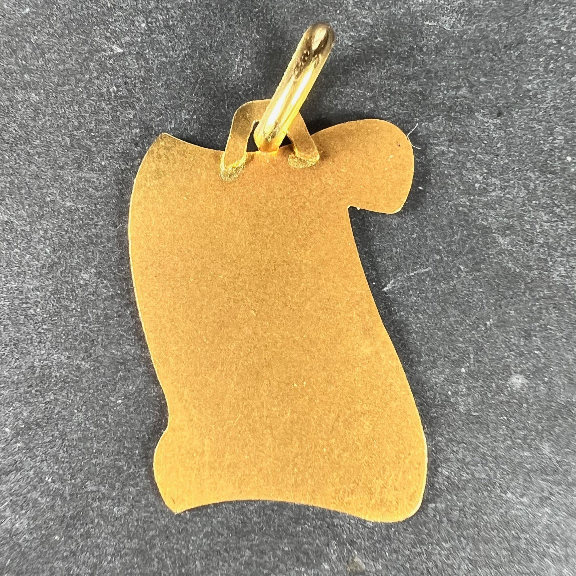 French Augis Plus Qu’Hier Scroll 18K Yellow Gold Enamel Love Charm Pendant In Excellent Condition For Sale In London, GB