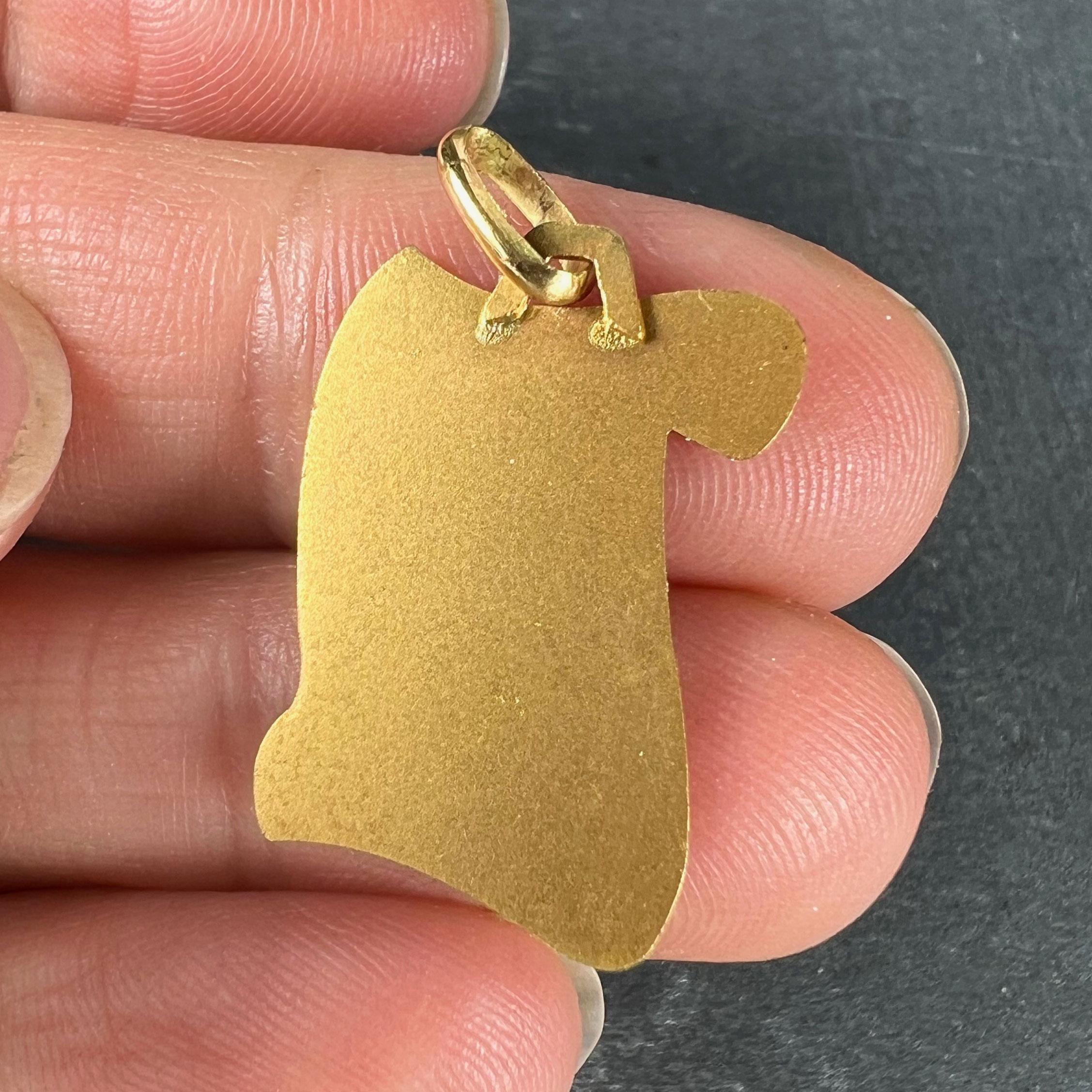 French Augis Plus Qu’Hier Scroll 18K Yellow Gold Enamel Love Charm Pendant For Sale 4