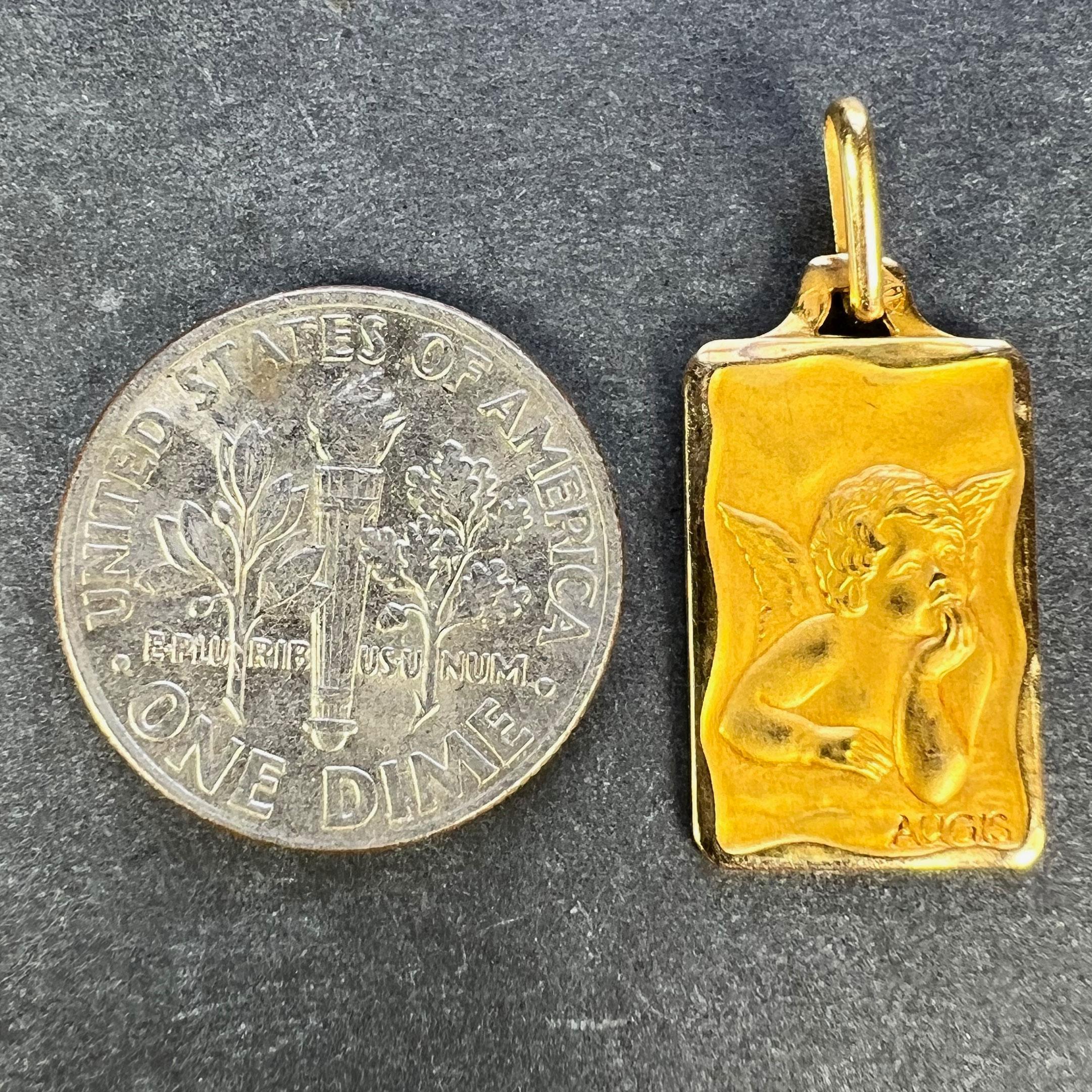 French Augis Raphael’s Cherub 18K Yellow Gold Charm Pendant 6