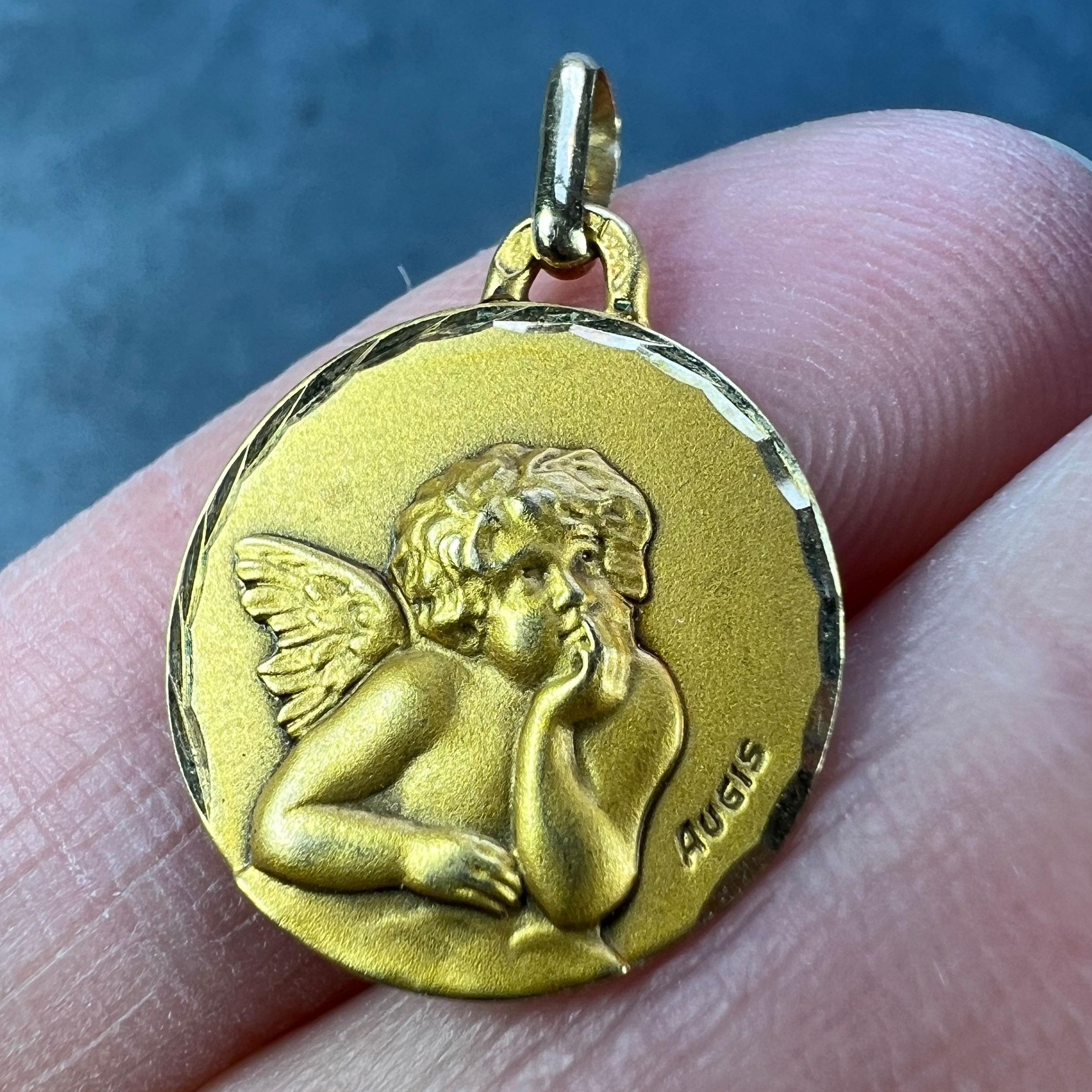 French Augis Raphael’s Cherub 18K Yellow Gold Charm Pendant For Sale 1