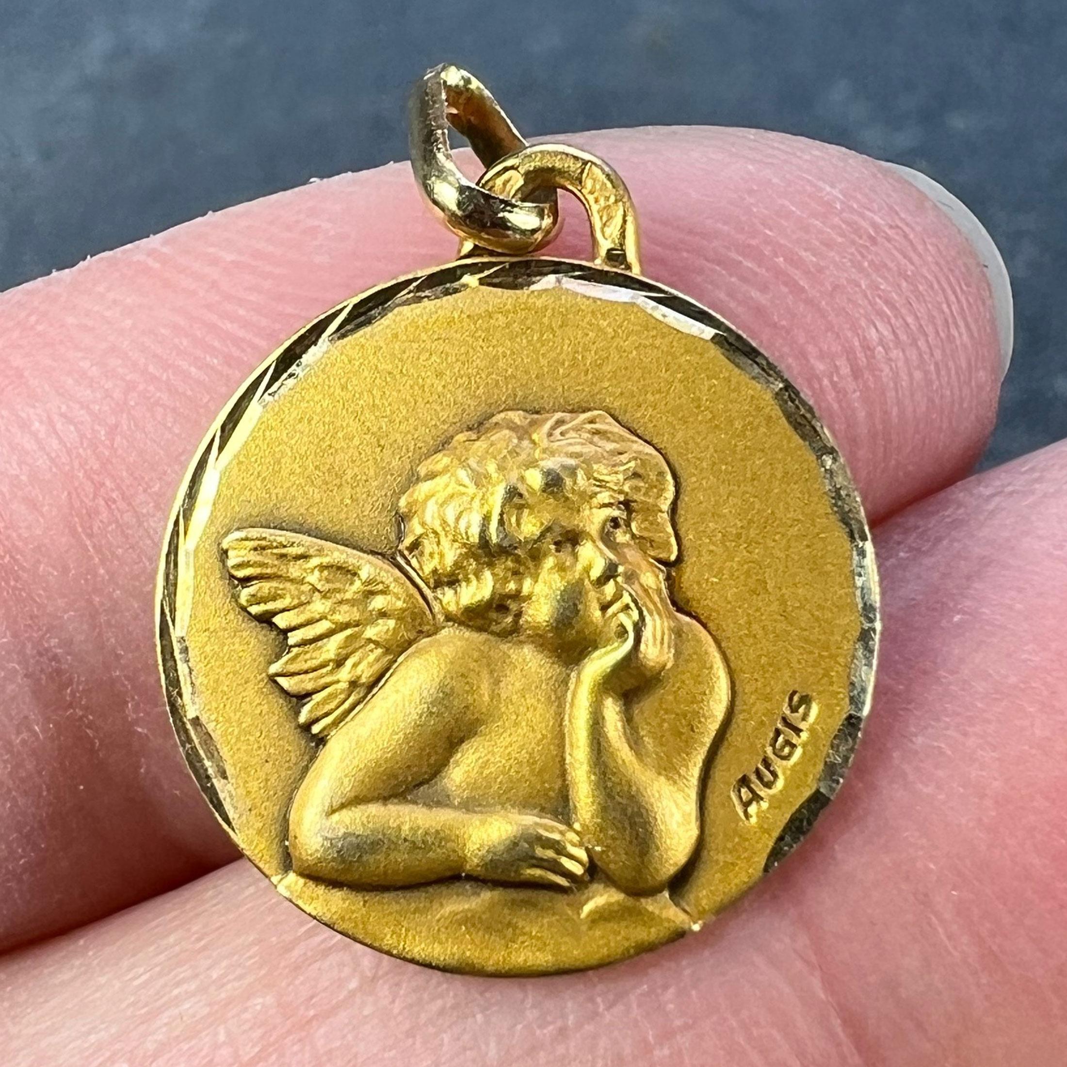 French Augis Raphael’s Cherub 18K Yellow Gold Charm Pendant For Sale 2