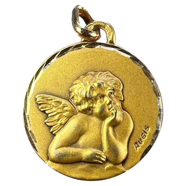 French Raphael’s Cherub 18K Yellow White Gold Charm Pendant For Sale at ...