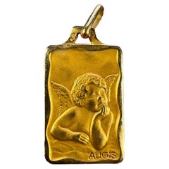 Französischer A. Augis Raphael's Cherub 18K Gelbgold Charm-Anhänger