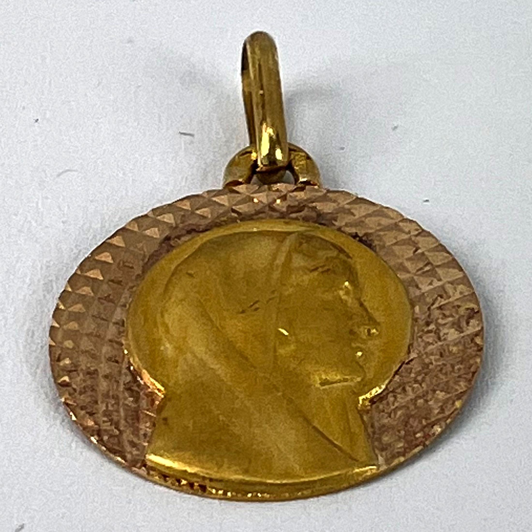 French Augis Religious Virgin Mary 18K Yellow Rose Gold Medal Pendant For Sale 9