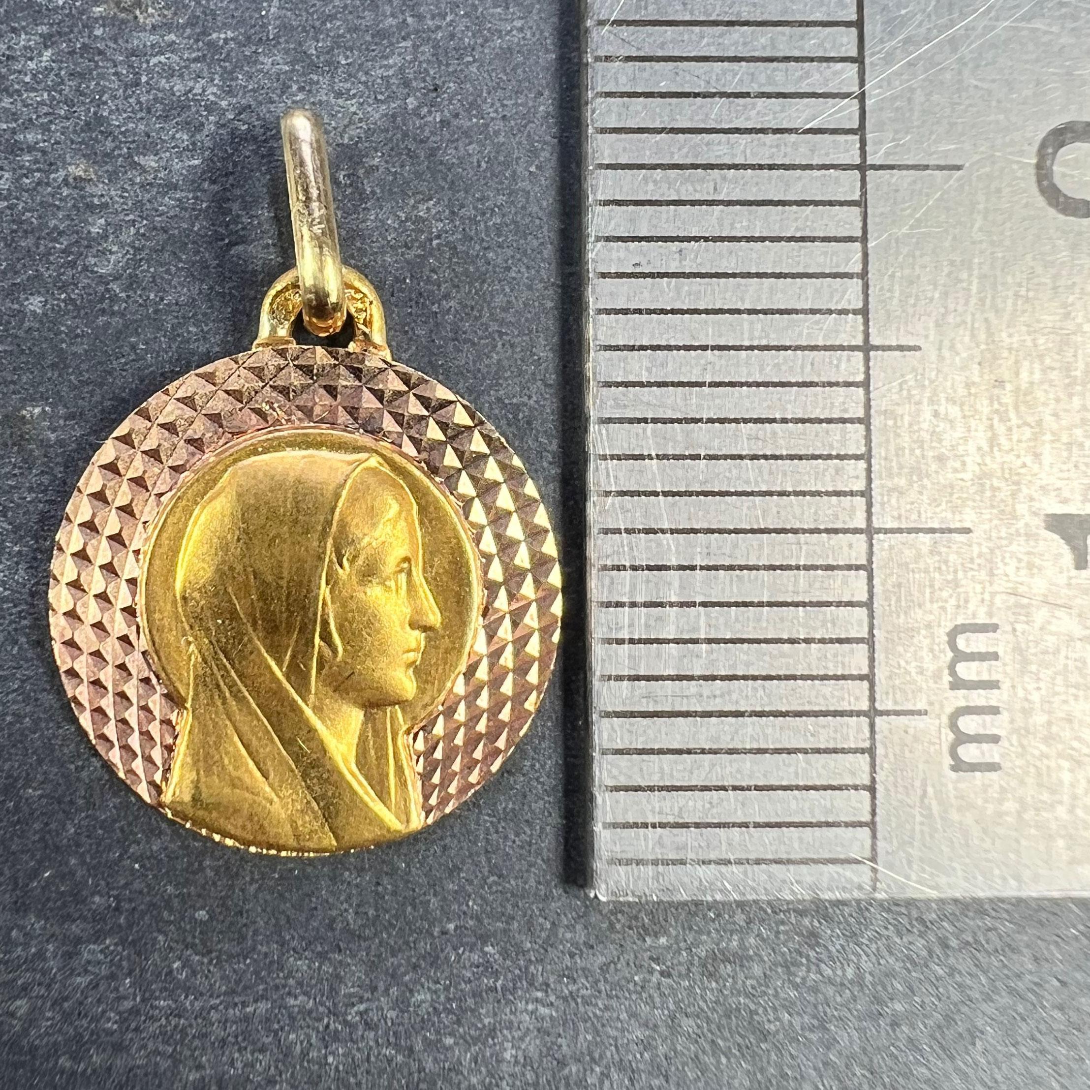 French Augis Religious Virgin Mary 18K Yellow Rose Gold Medal Pendant For Sale 5
