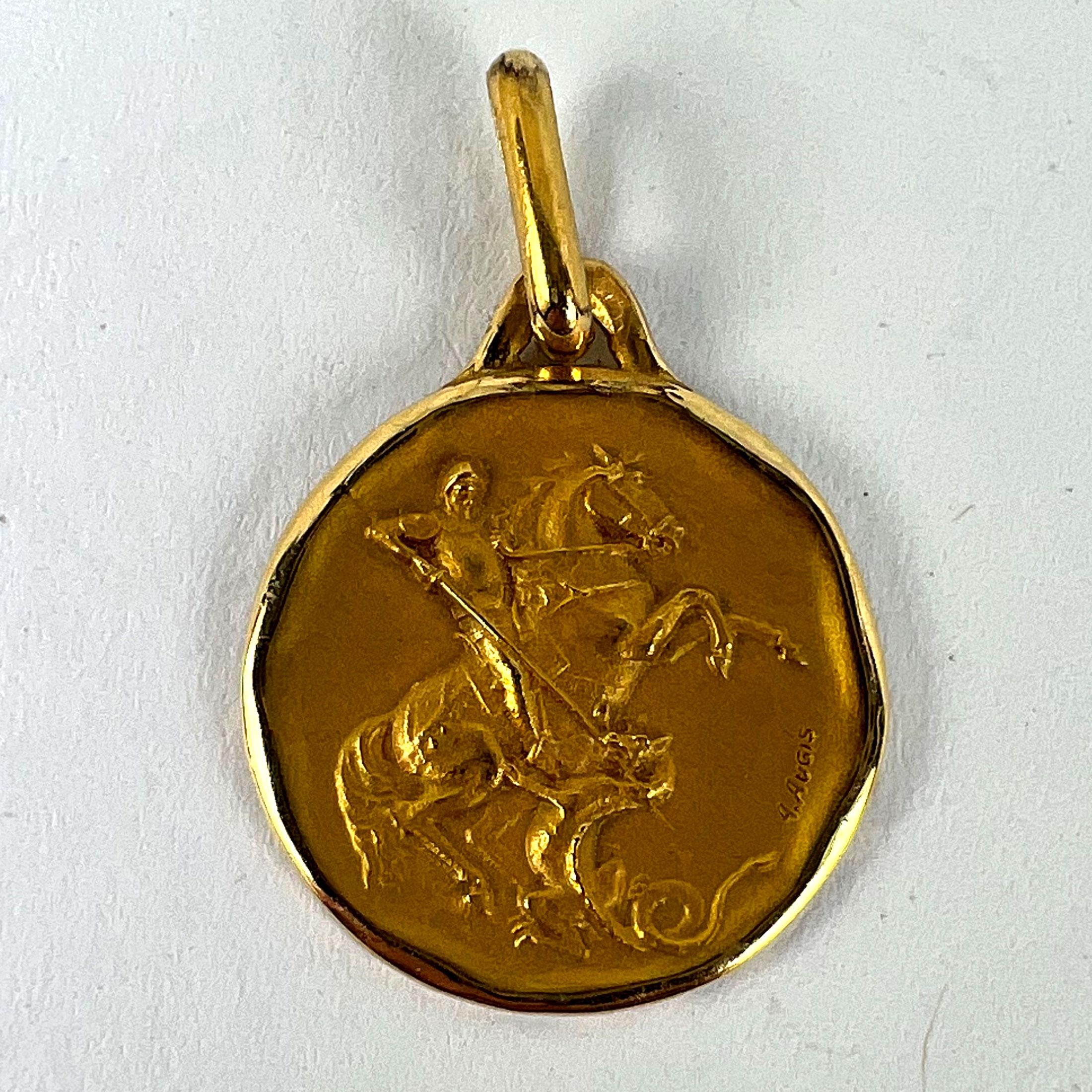 French Augis Saint George and the Dragon 18K Yellow Gold Charm Pendant For Sale 6