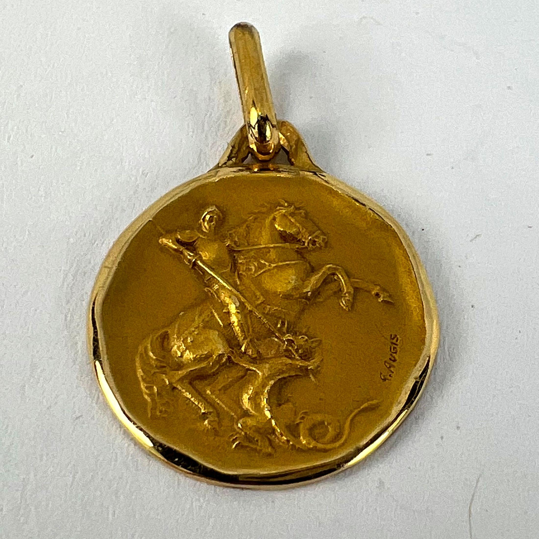 French Augis Saint George and the Dragon 18K Yellow Gold Charm Pendant For Sale 7