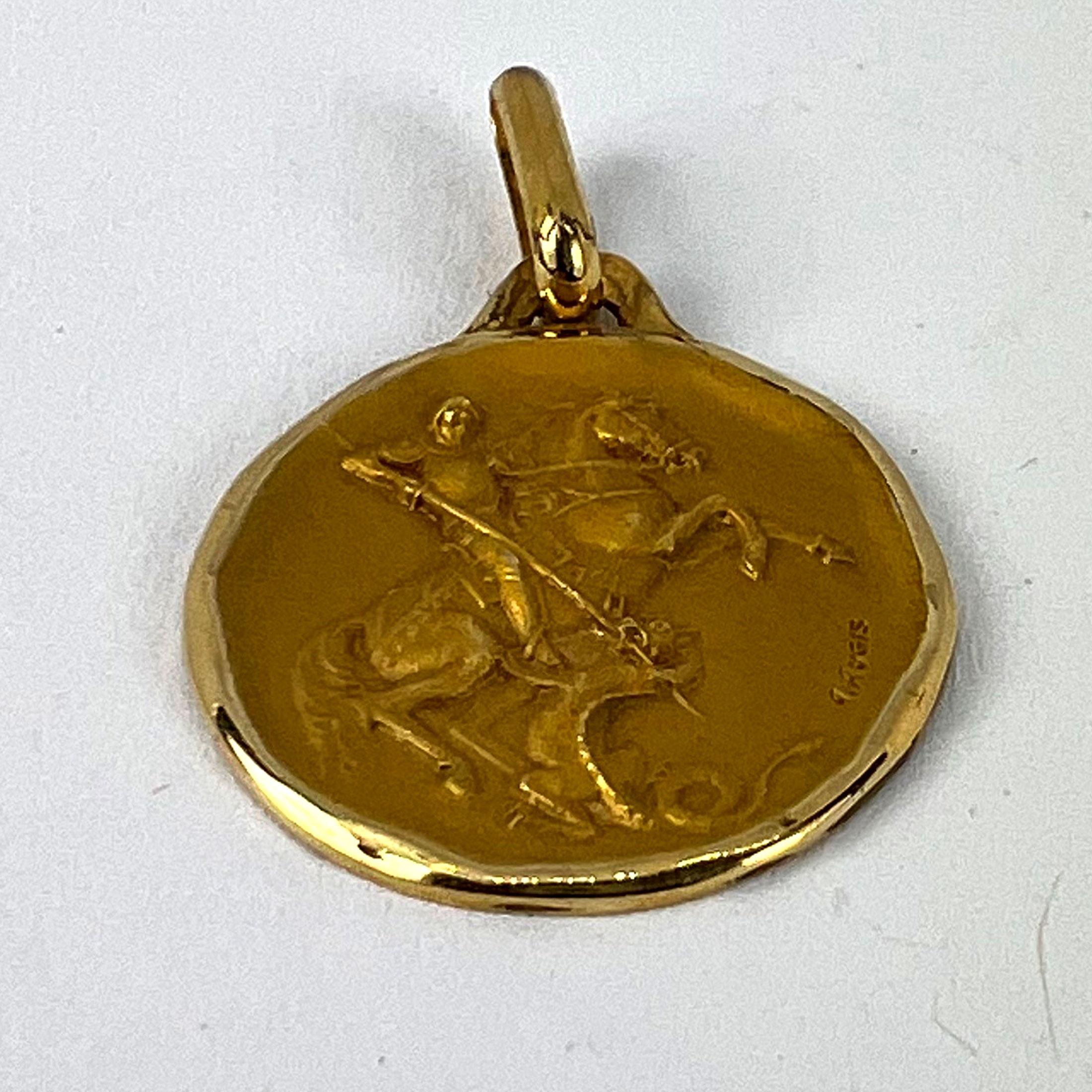 French Augis Saint George and the Dragon 18K Yellow Gold Charm Pendant For Sale 8