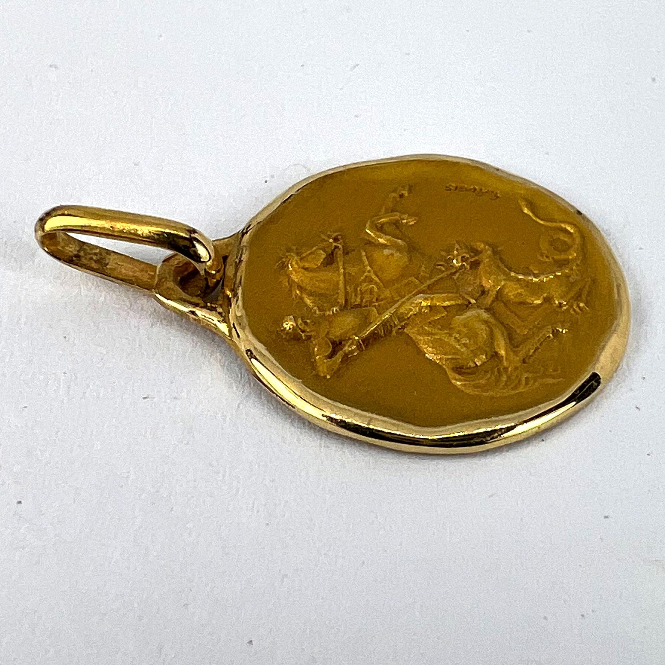 French Augis Saint George and the Dragon 18K Yellow Gold Charm Pendant For Sale 9