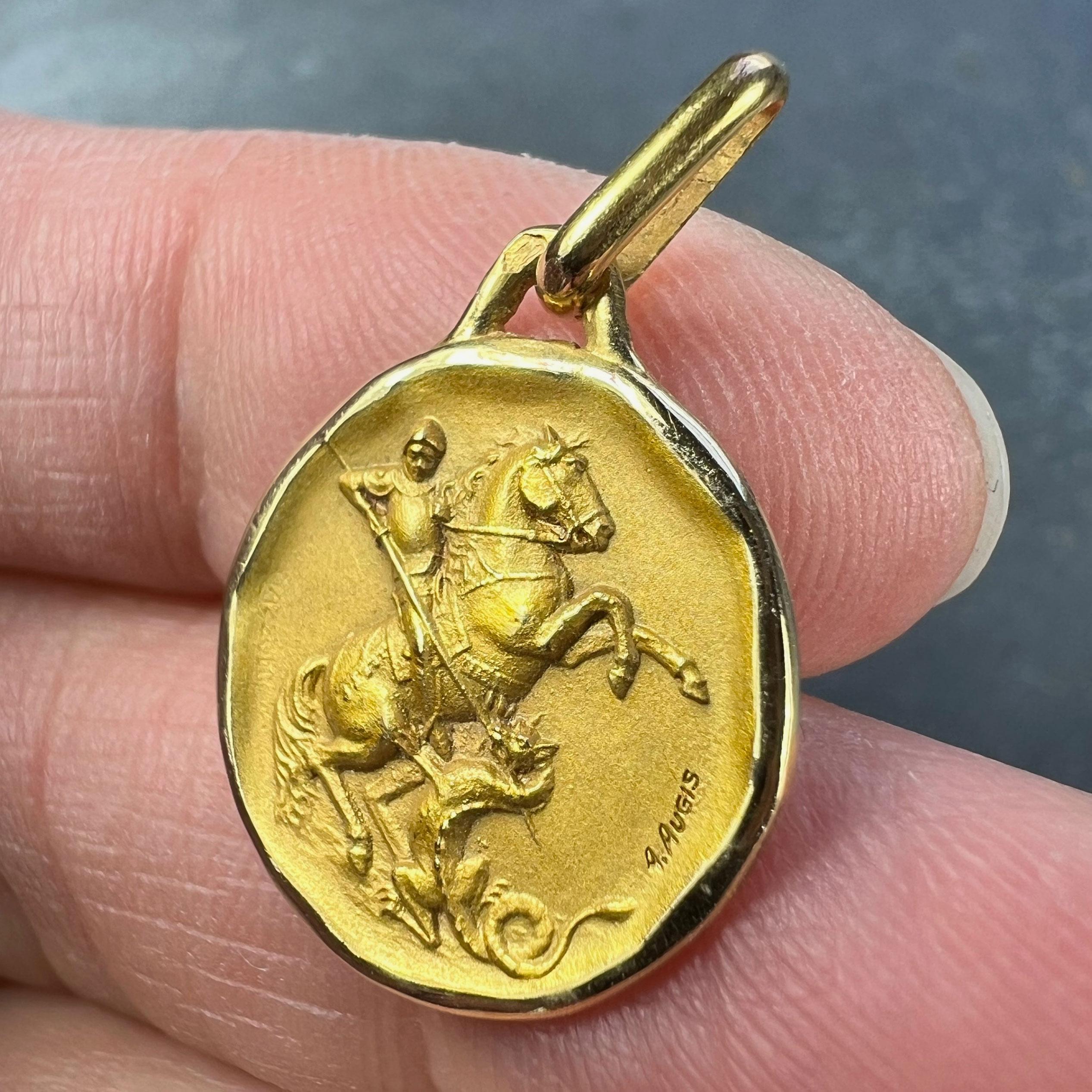 French Augis Saint George and the Dragon 18K Yellow Gold Charm Pendant In Good Condition In London, GB