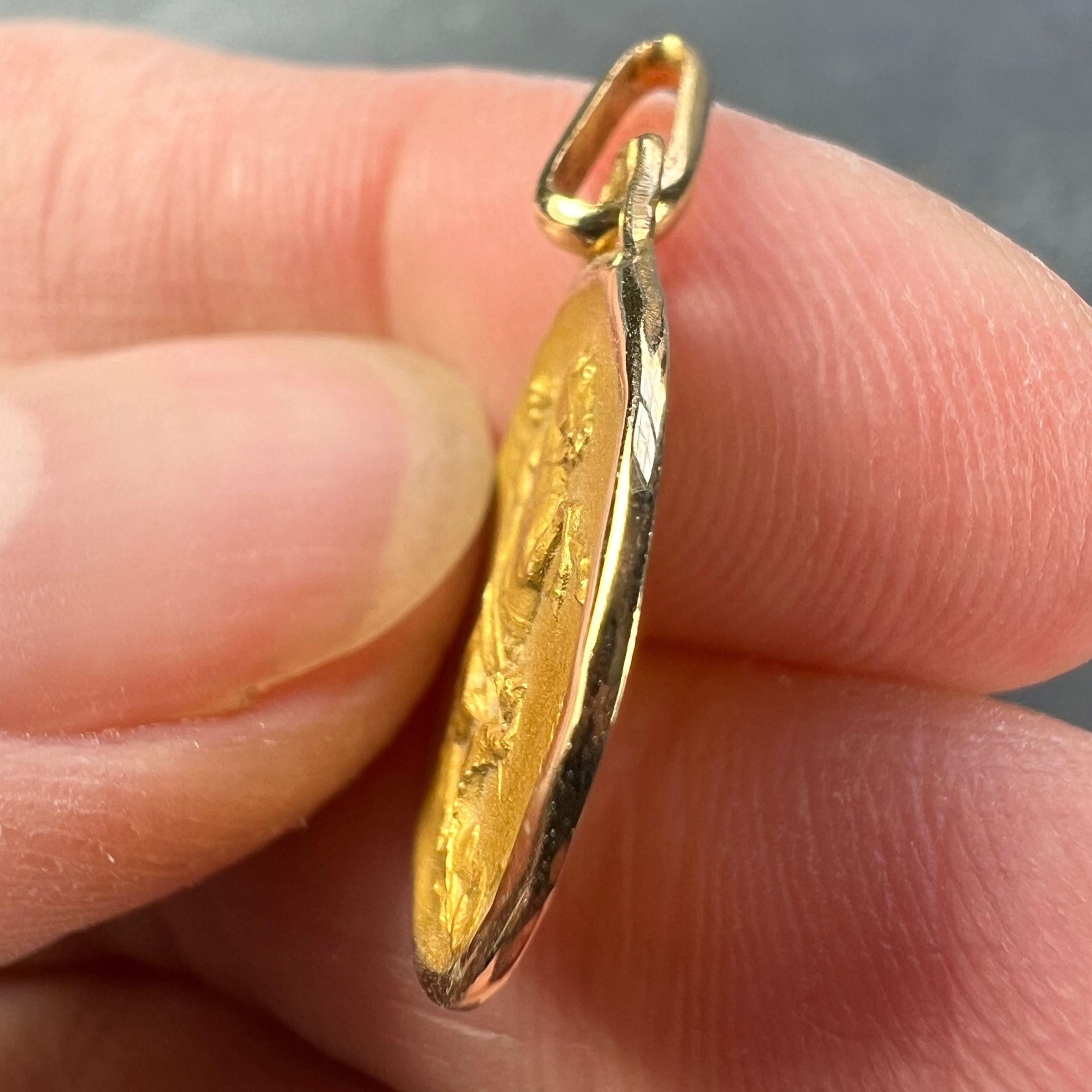 Women's or Men's French Augis Saint George and the Dragon 18K Yellow Gold Charm Pendant