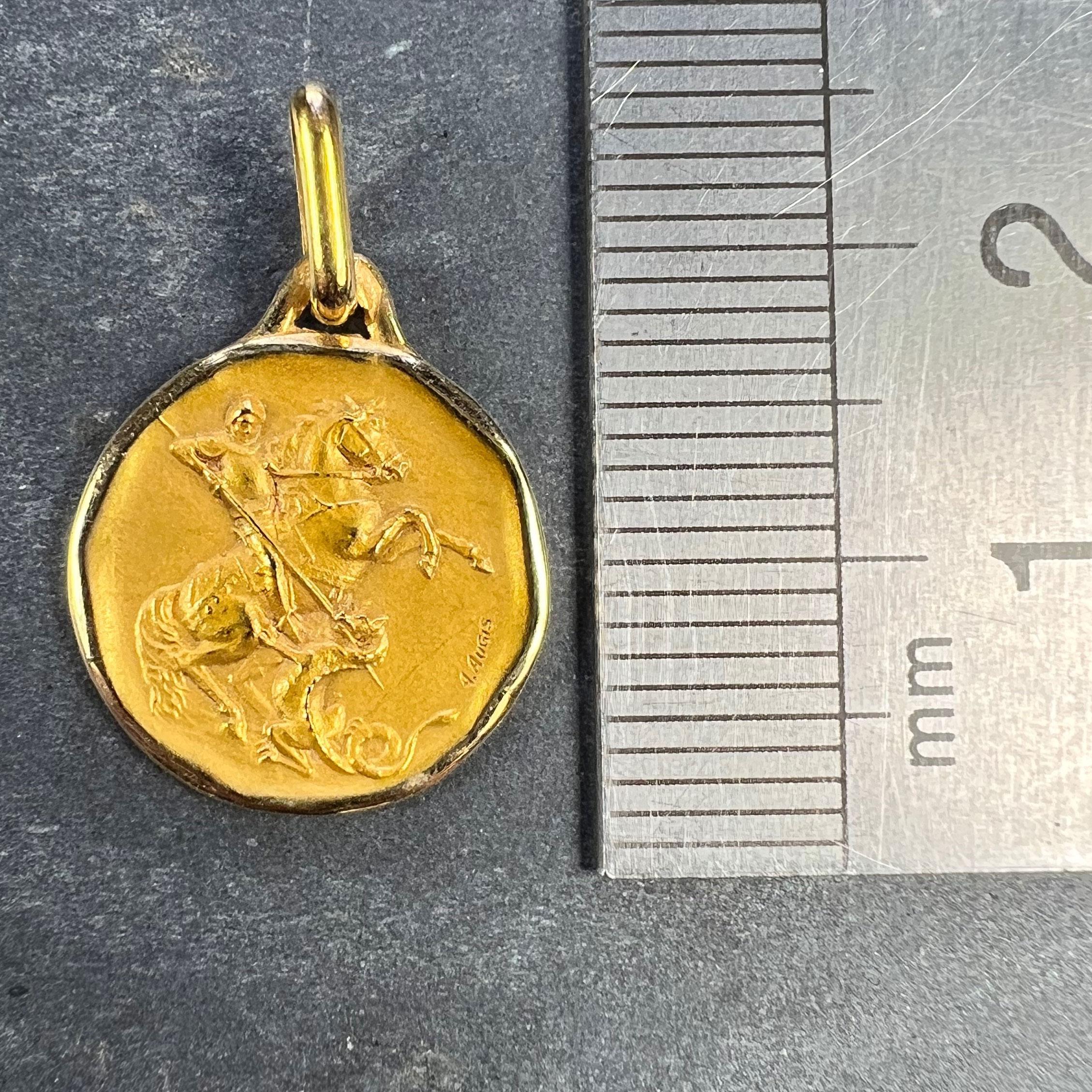 French Augis Saint George and the Dragon 18K Yellow Gold Charm Pendant For Sale 4