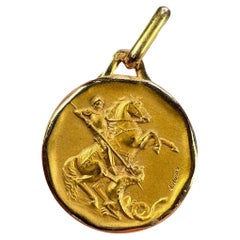 Vintage French Augis Saint George and the Dragon 18K Yellow Gold Charm Pendant