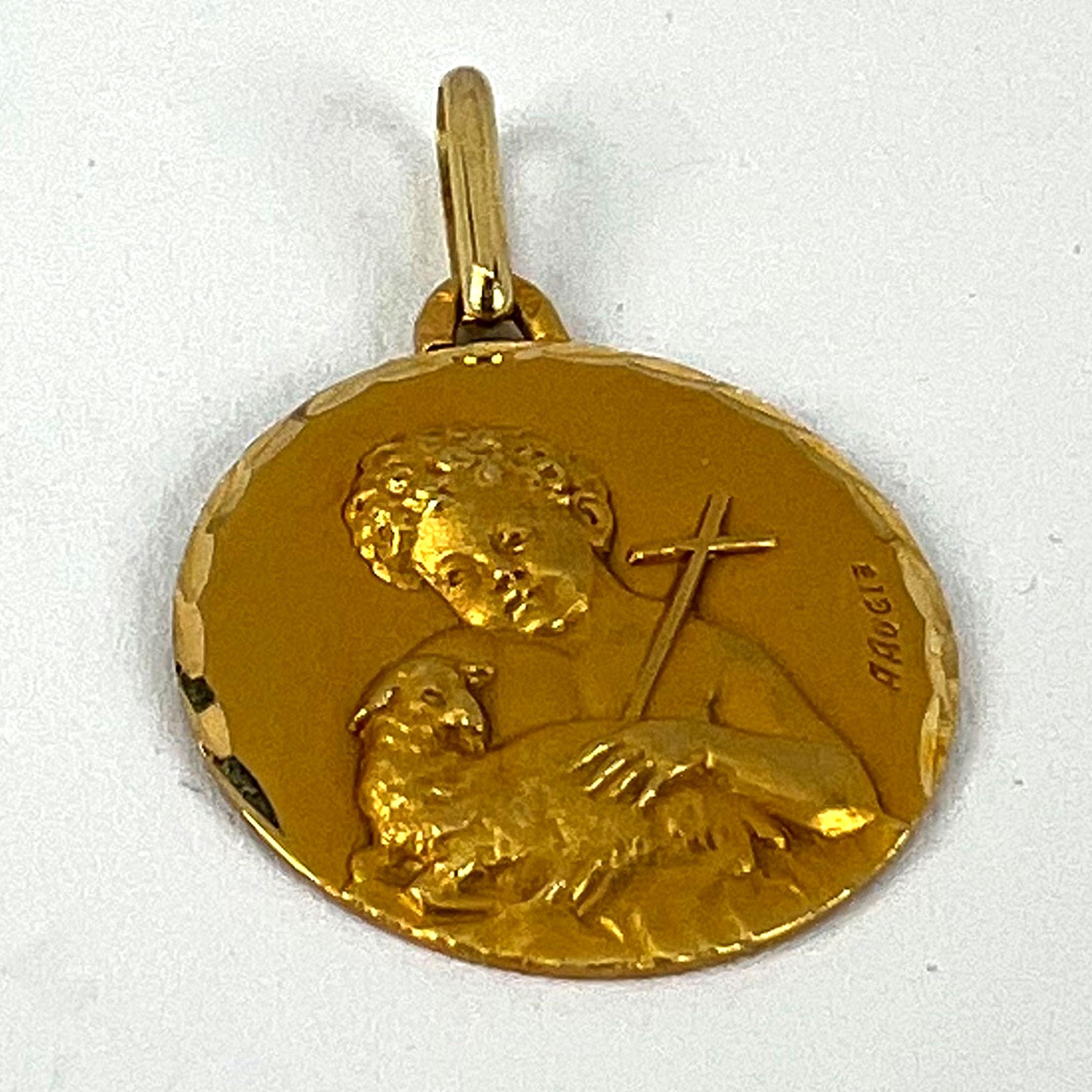 French Augis Saint John the Baptist 18K Yellow Gold Charm Pendant For Sale 9