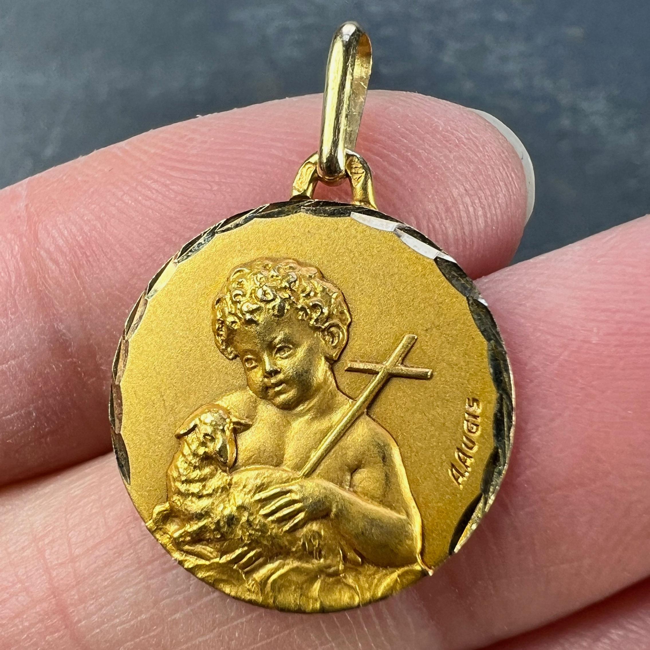 French Augis Saint John the Baptist 18K Yellow Gold Charm Pendant For Sale 1