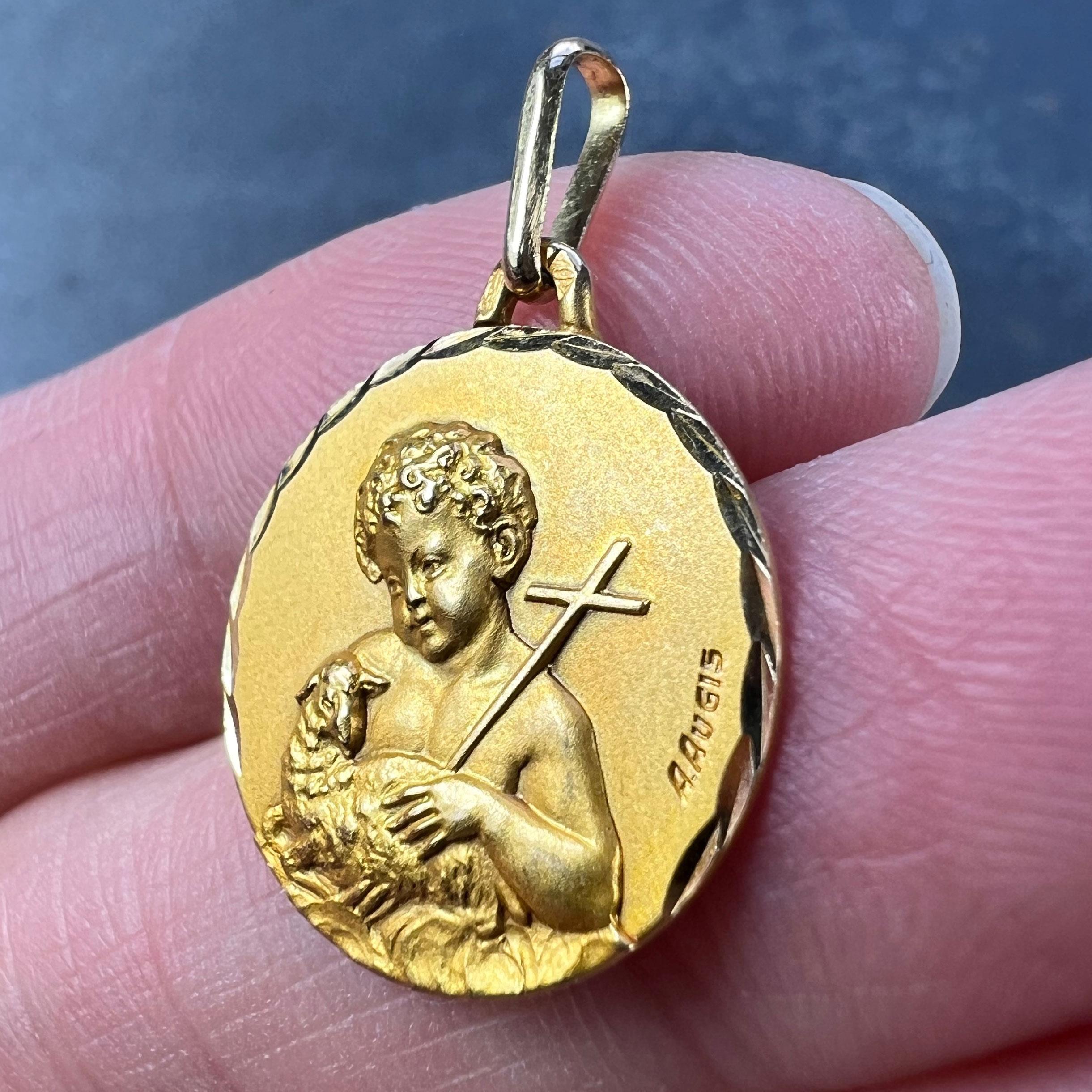 French Augis Saint John the Baptist 18K Yellow Gold Charm Pendant For Sale 2
