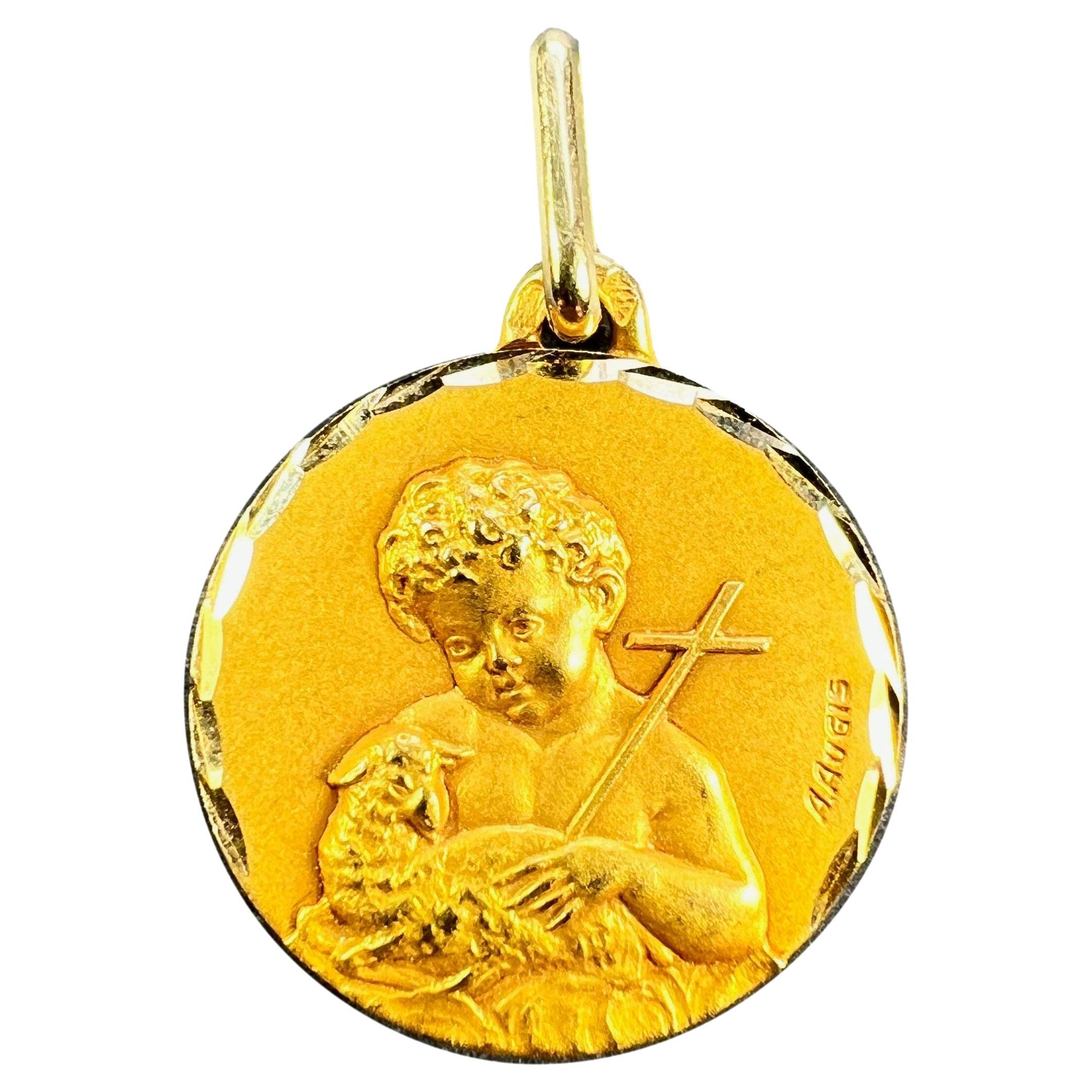 French Augis Saint John the Baptist 18K Yellow Gold Charm Pendant For Sale