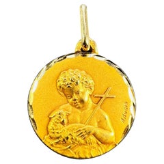 Vintage French Augis Saint John the Baptist 18K Yellow Gold Charm Pendant