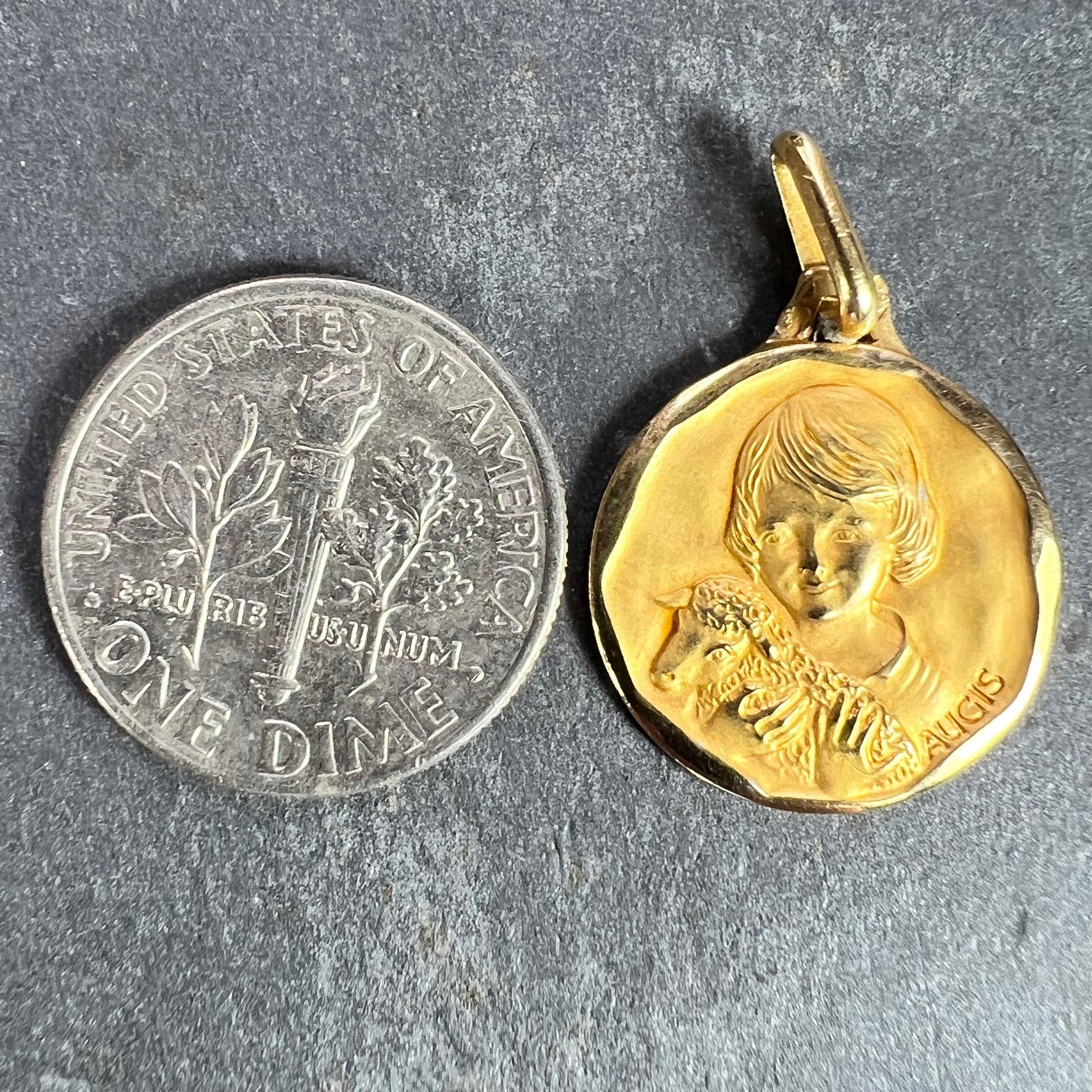 French Augis Saint John the Baptist Lamb 18K Yellow Gold Medal Pendant For Sale 6