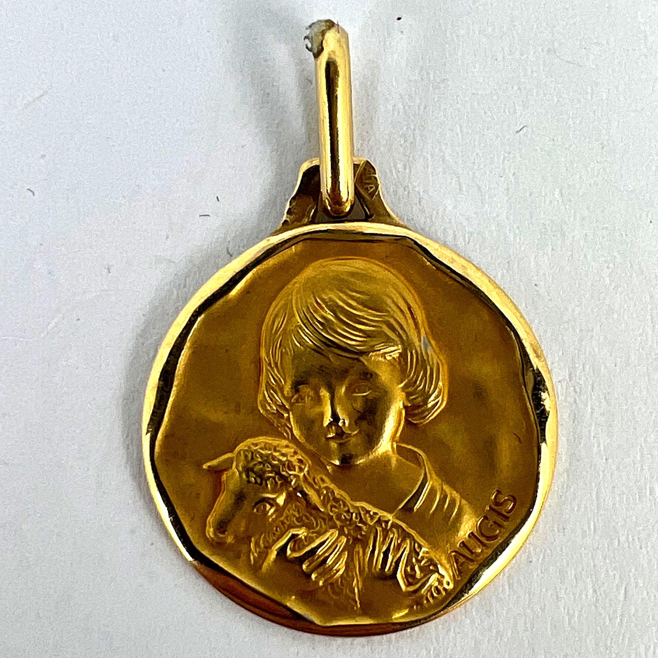 French Augis Saint John the Baptist Lamb 18K Yellow Gold Medal Pendant For Sale 7
