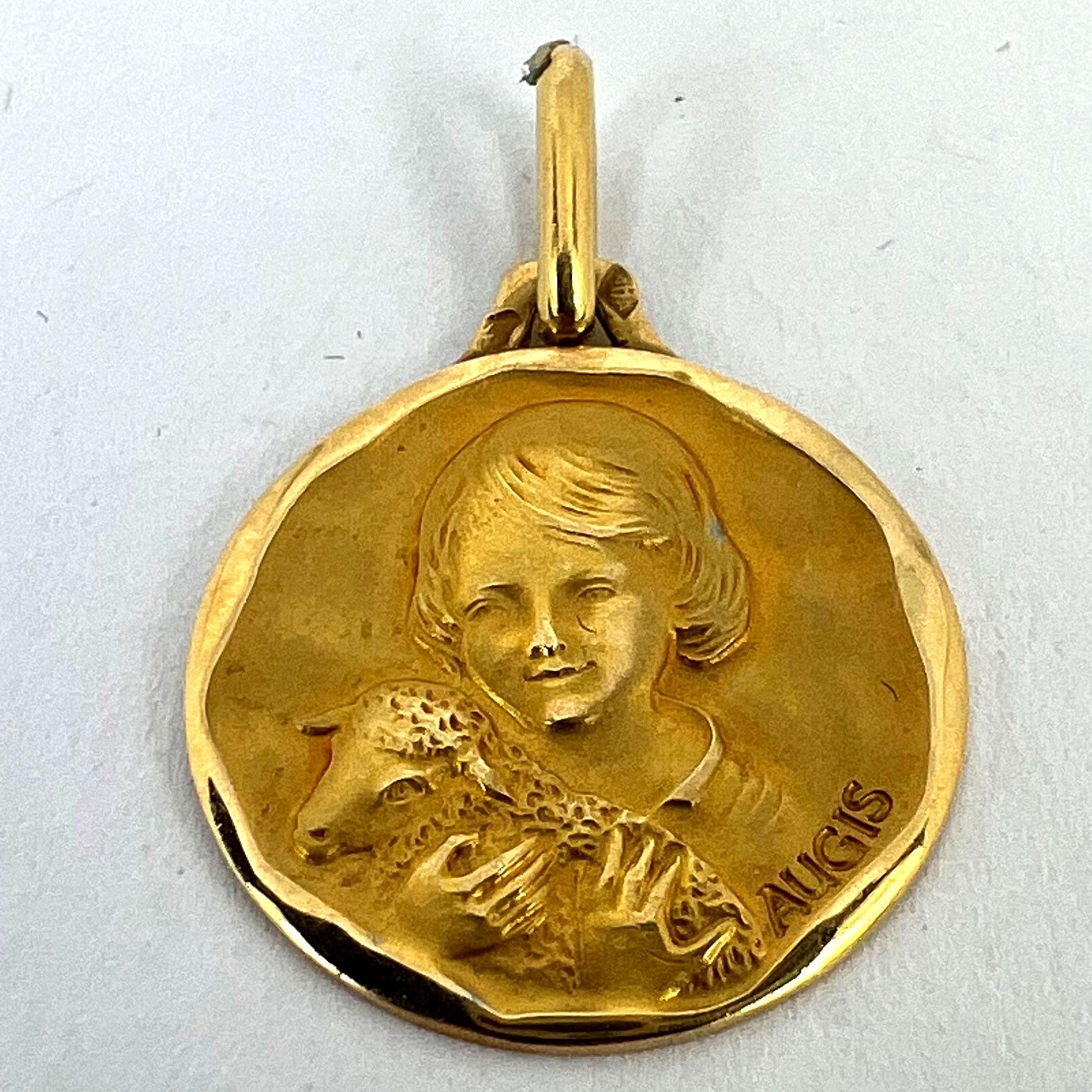 French Augis Saint John the Baptist Lamb 18K Yellow Gold Medal Pendant For Sale 8