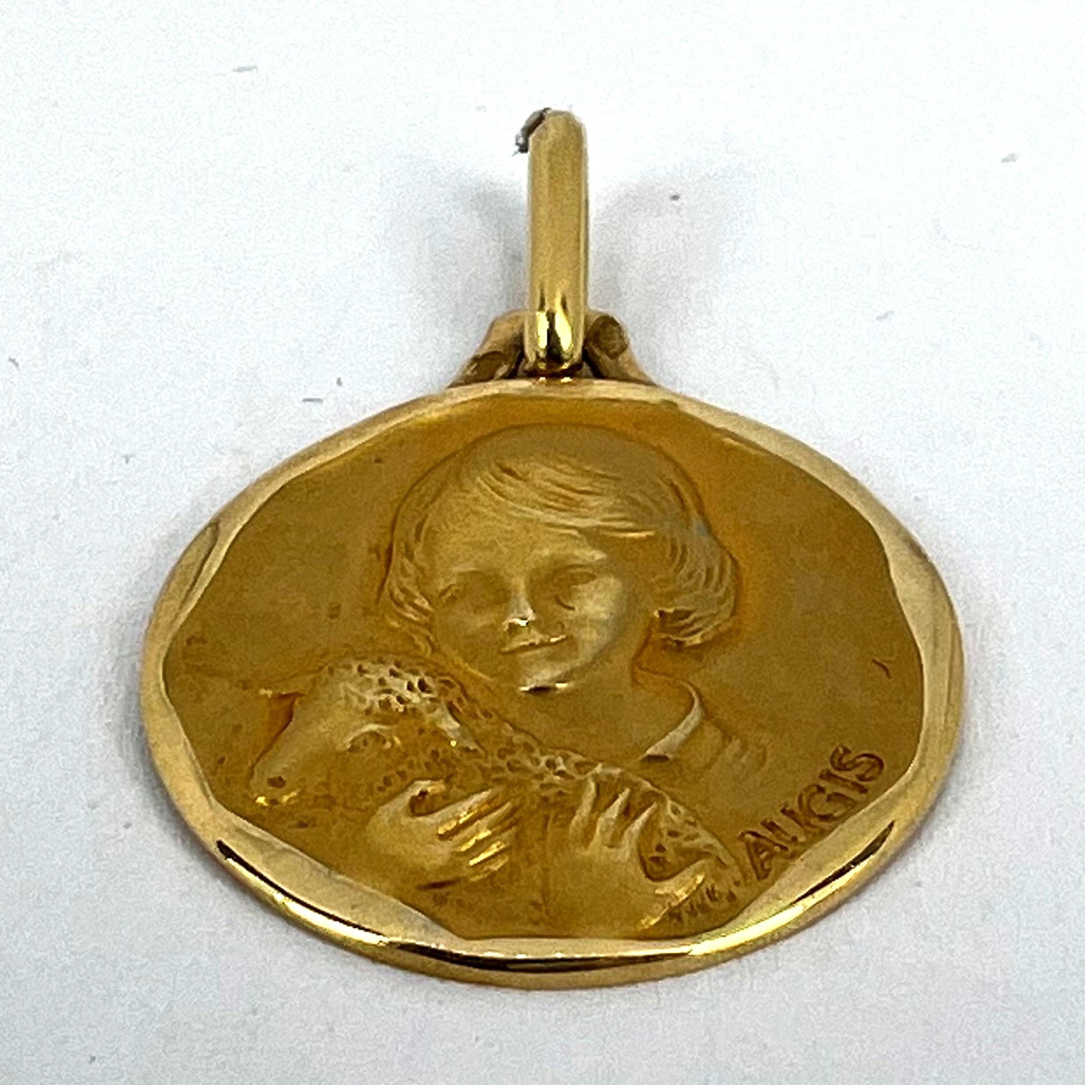 French Augis Saint John the Baptist Lamb 18K Yellow Gold Medal Pendant For Sale 9