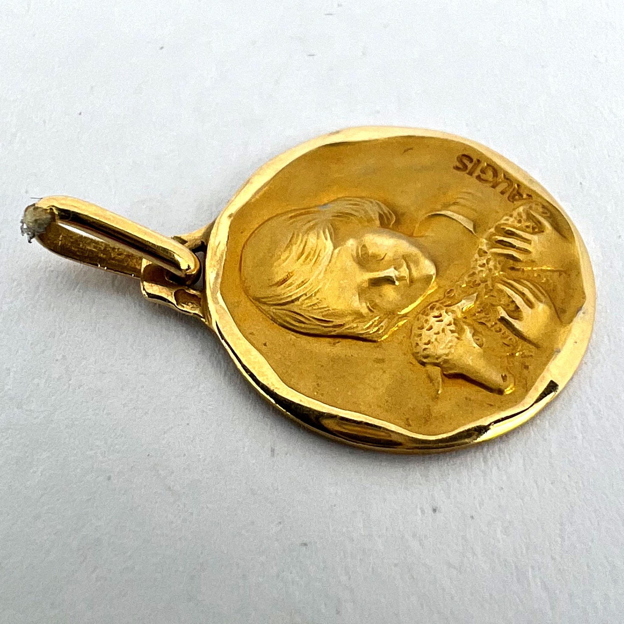 French Augis Saint John the Baptist Lamb 18K Yellow Gold Medal Pendant For Sale 10