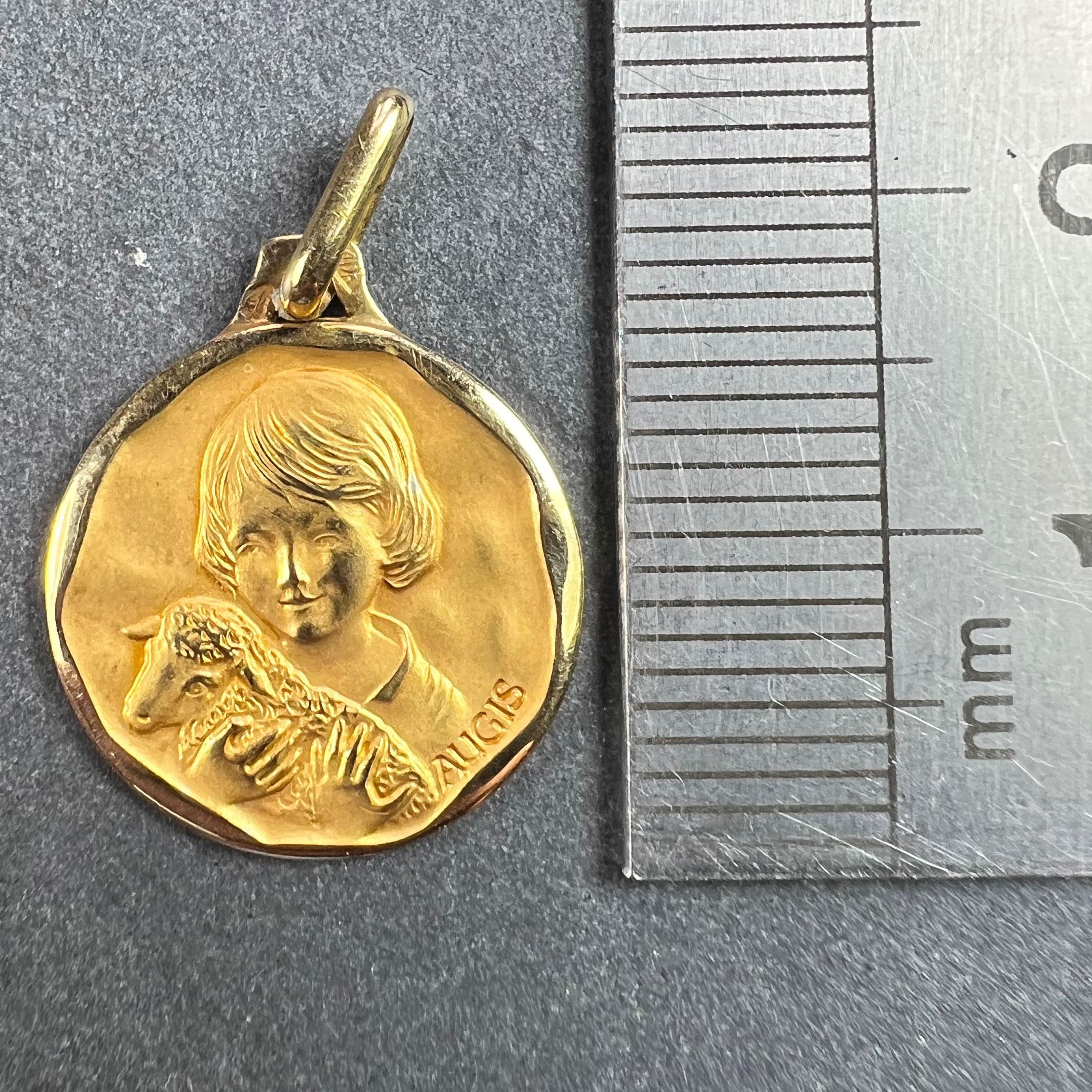 French Augis Saint John the Baptist Lamb 18K Yellow Gold Medal Pendant For Sale 5