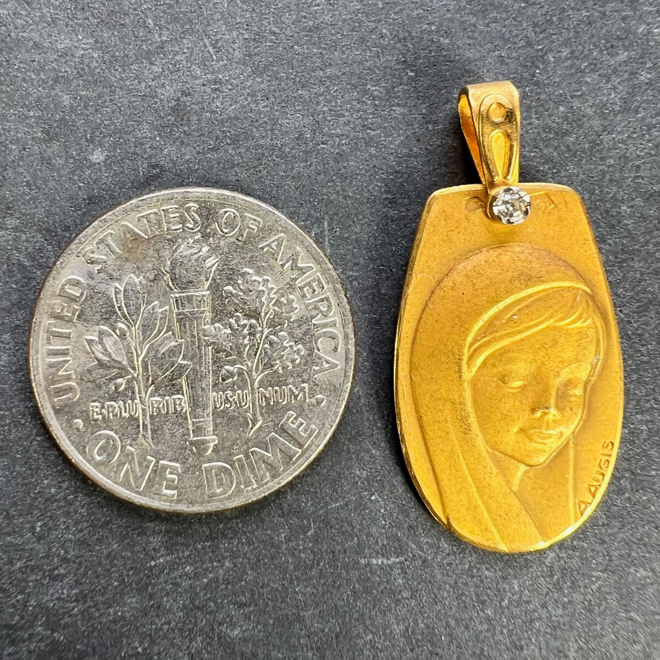 Colgante Medalla Religiosa Virgen María Augis Francesa Oro Amarillo 18K Diamante en venta 5