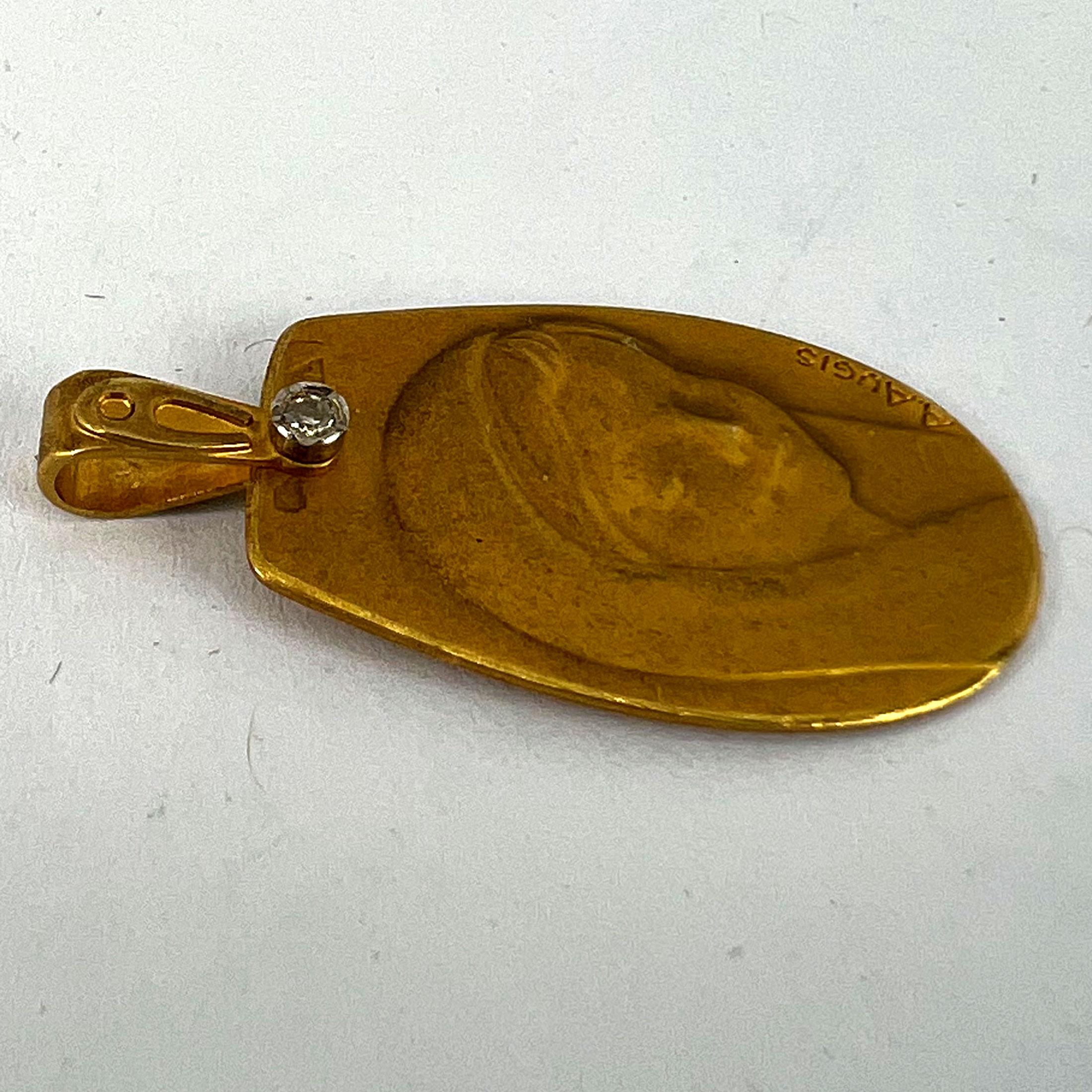 Colgante Medalla Religiosa Virgen María Augis Francesa Oro Amarillo 18K Diamante en venta 9