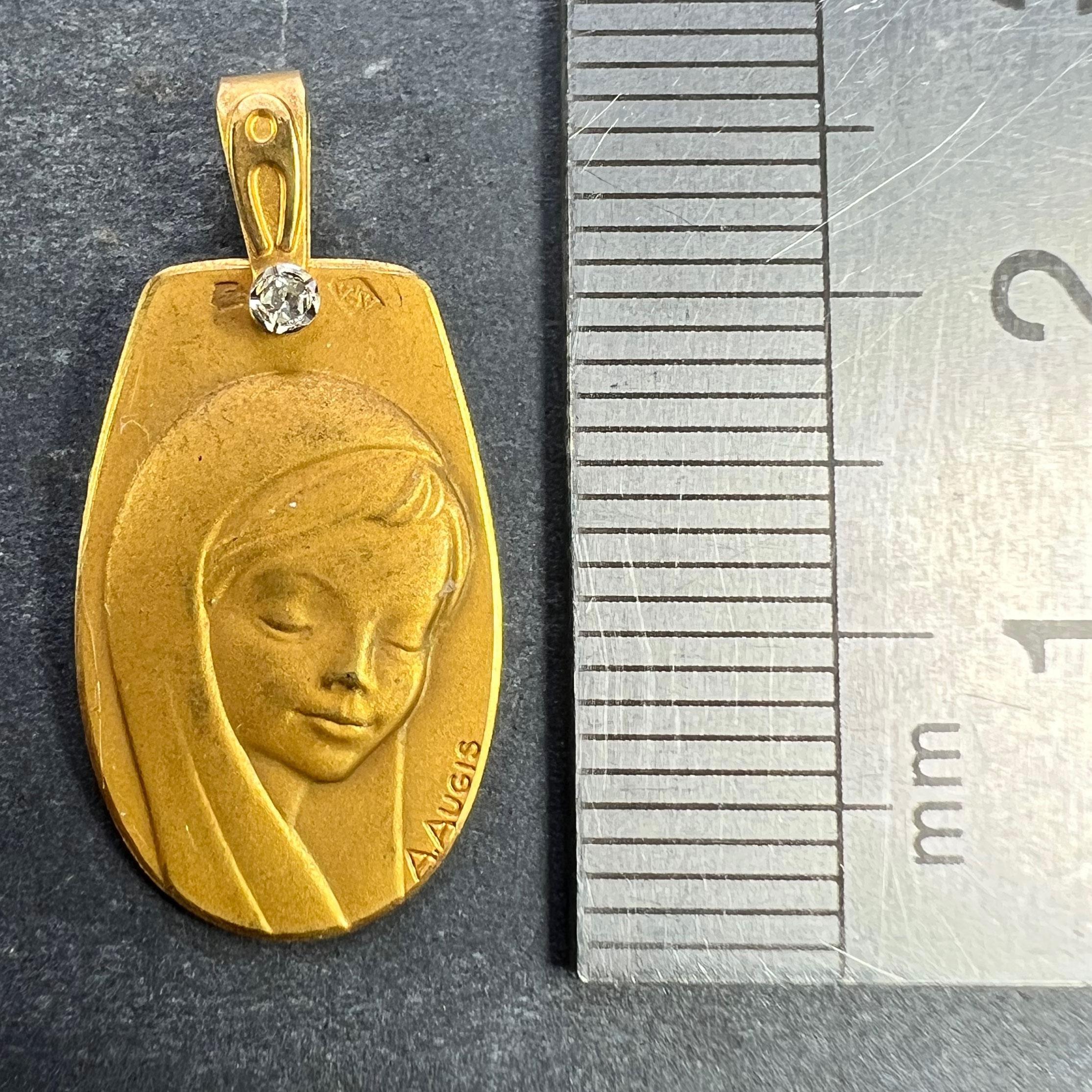 Colgante Medalla Religiosa Virgen María Augis Francesa Oro Amarillo 18K Diamante en venta 4