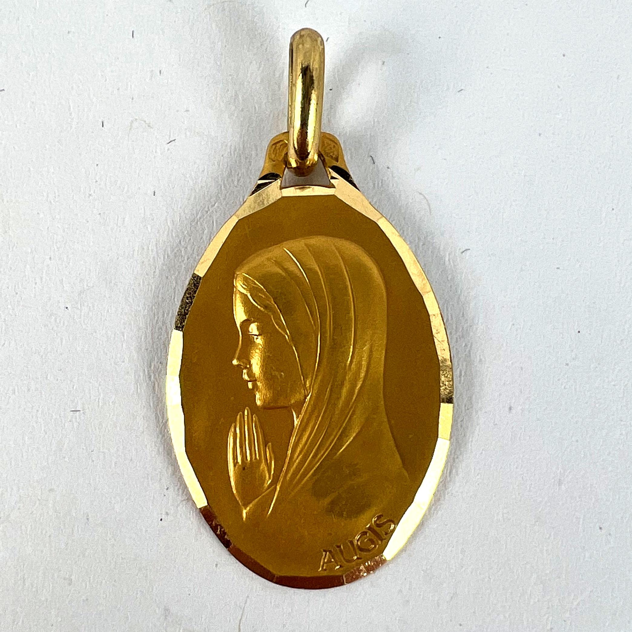 French Augis Virgin Mary 18K Yellow Gold Medal Pendant For Sale 7