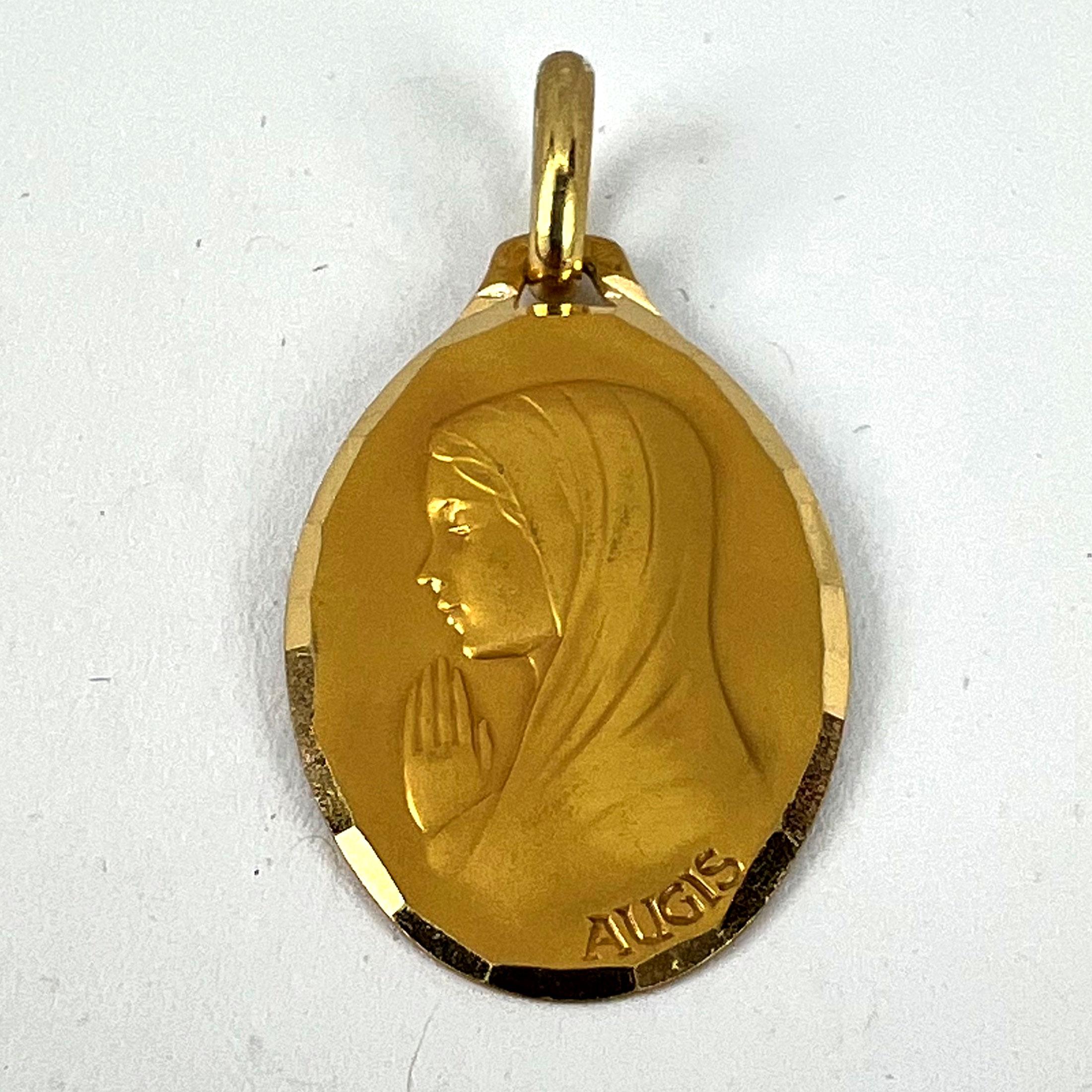 French Augis Virgin Mary 18K Yellow Gold Medal Pendant For Sale 8
