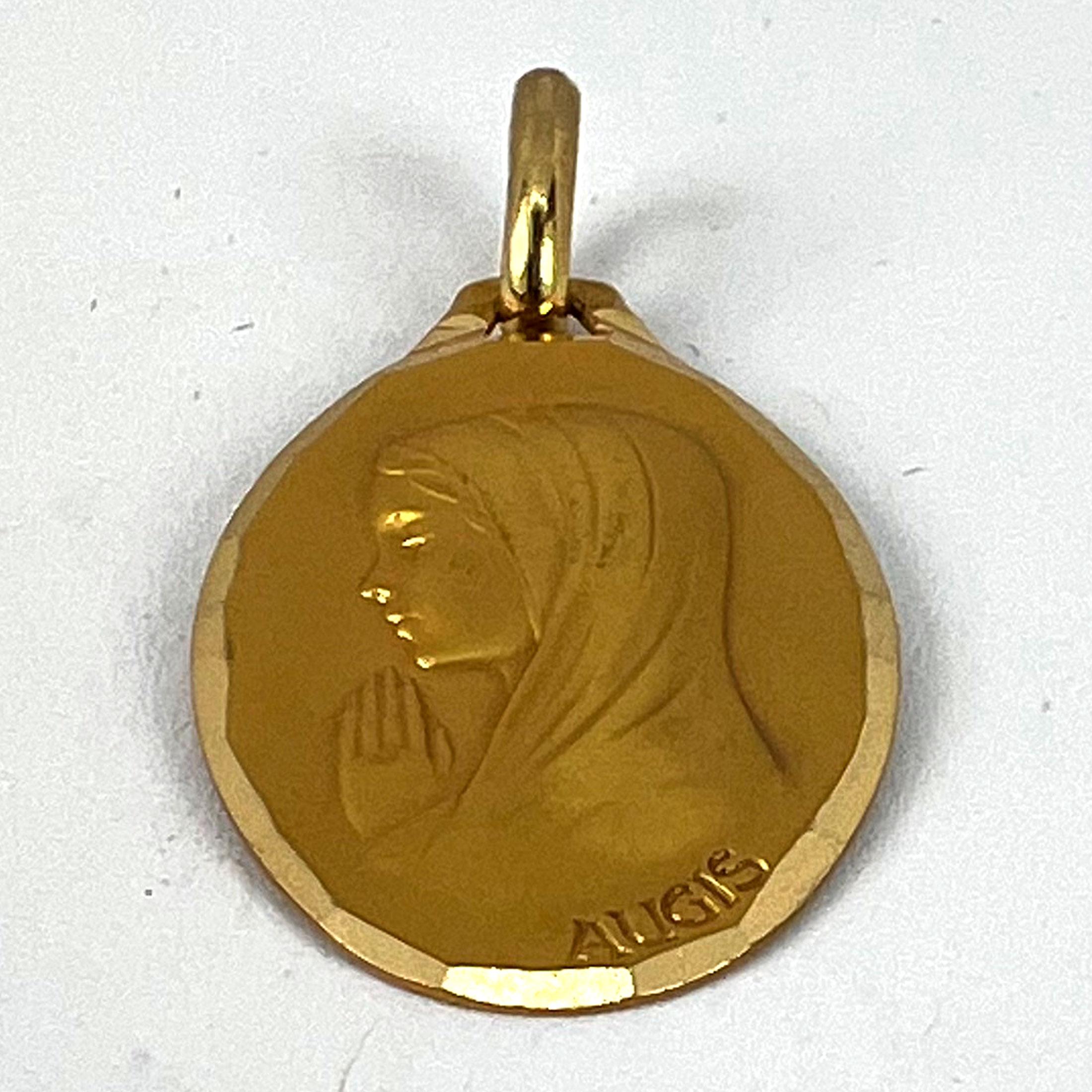 French Augis Virgin Mary 18K Yellow Gold Medal Pendant For Sale 9