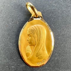 French Augis Virgin Mary 18K Yellow Gold Medal Pendant