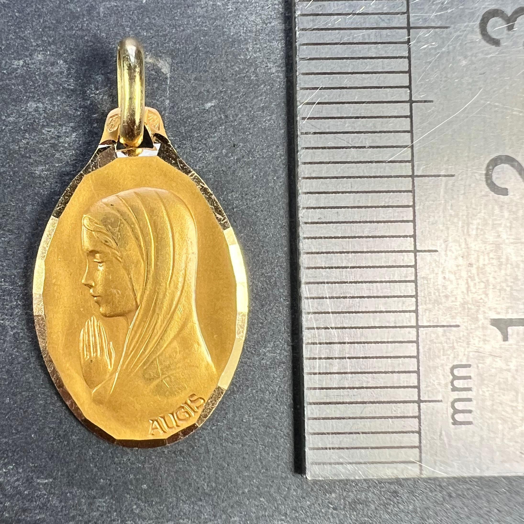 French Augis Virgin Mary 18K Yellow Gold Medal Pendant For Sale 5