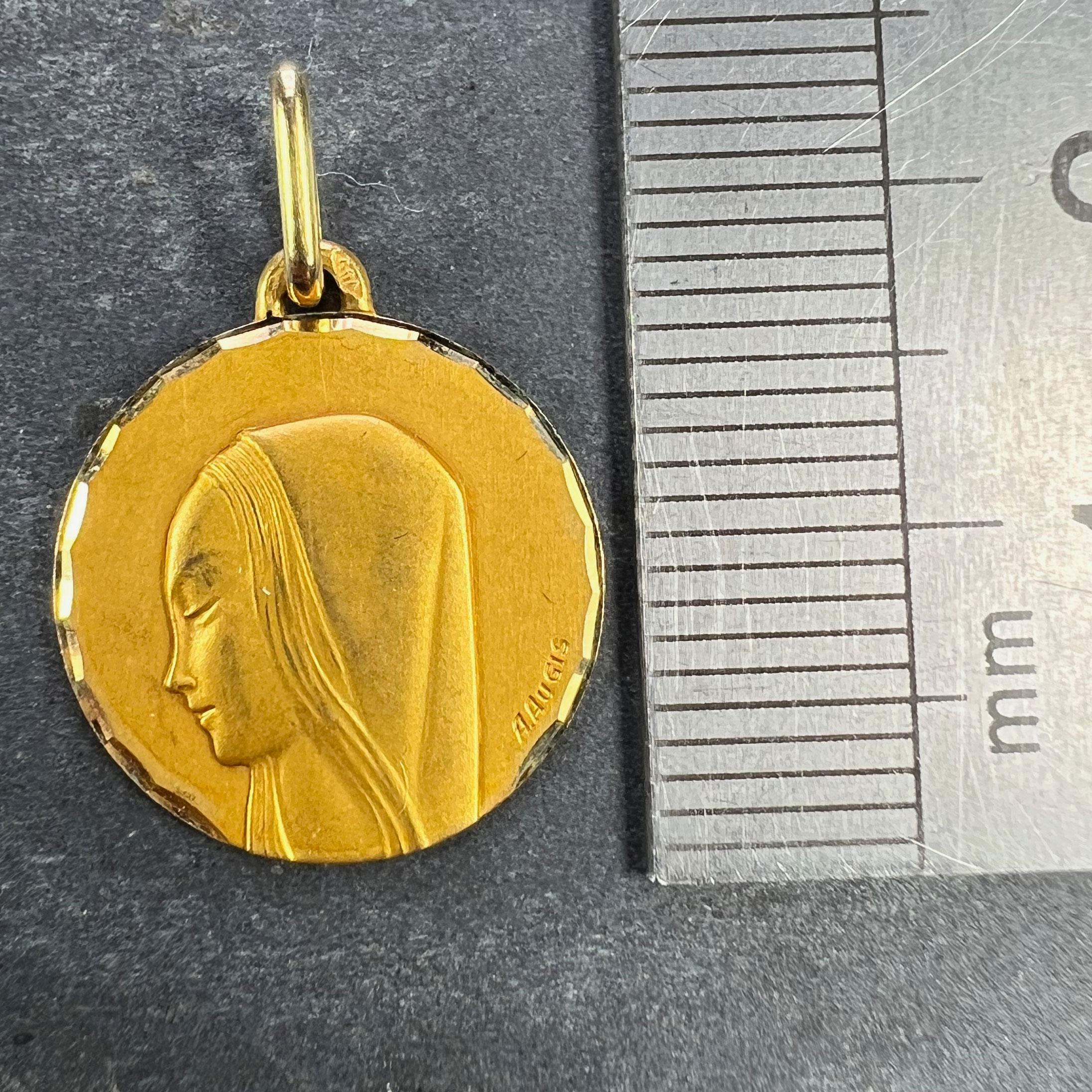 French Augis Virgin Mary 18K Yellow Gold Religious Medal Pendant For Sale 6