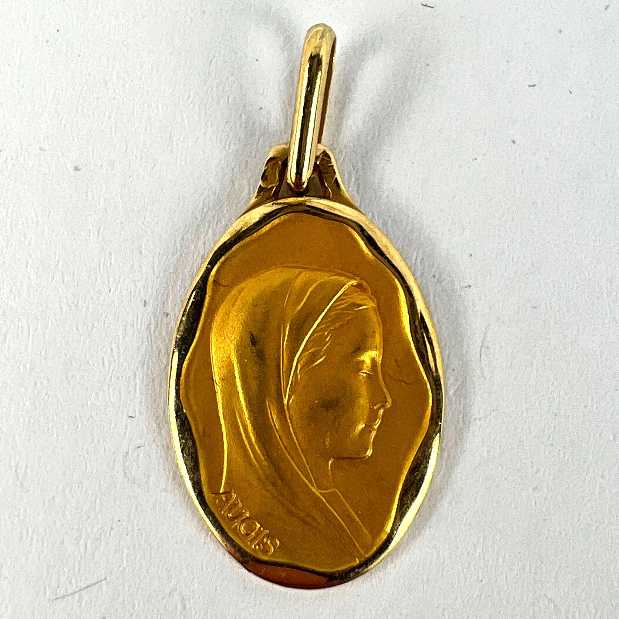 French Augis Virgin Mary 18K Yellow Gold Religious Medal Pendant For Sale 7