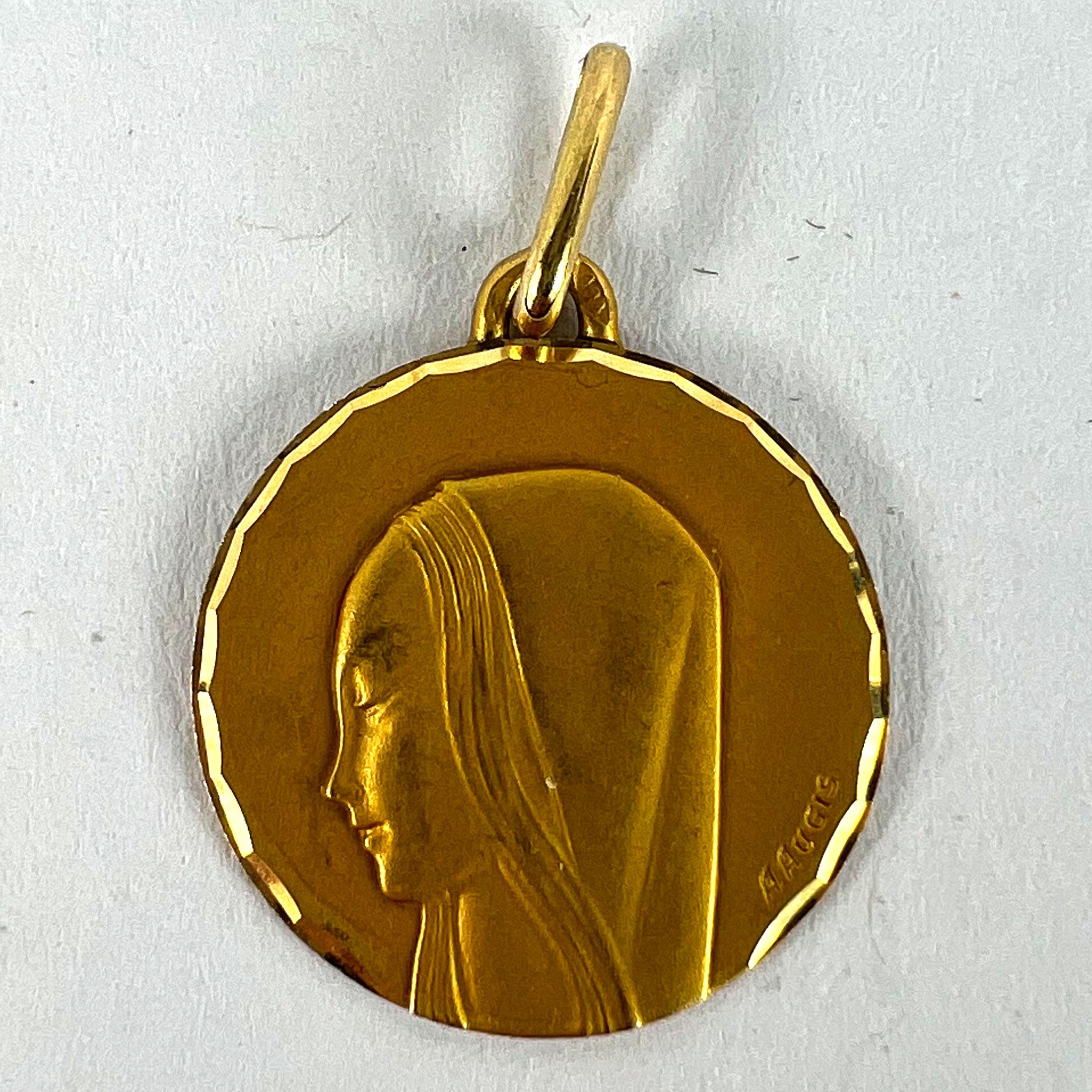 French Augis Virgin Mary 18K Yellow Gold Religious Medal Pendant For Sale 8