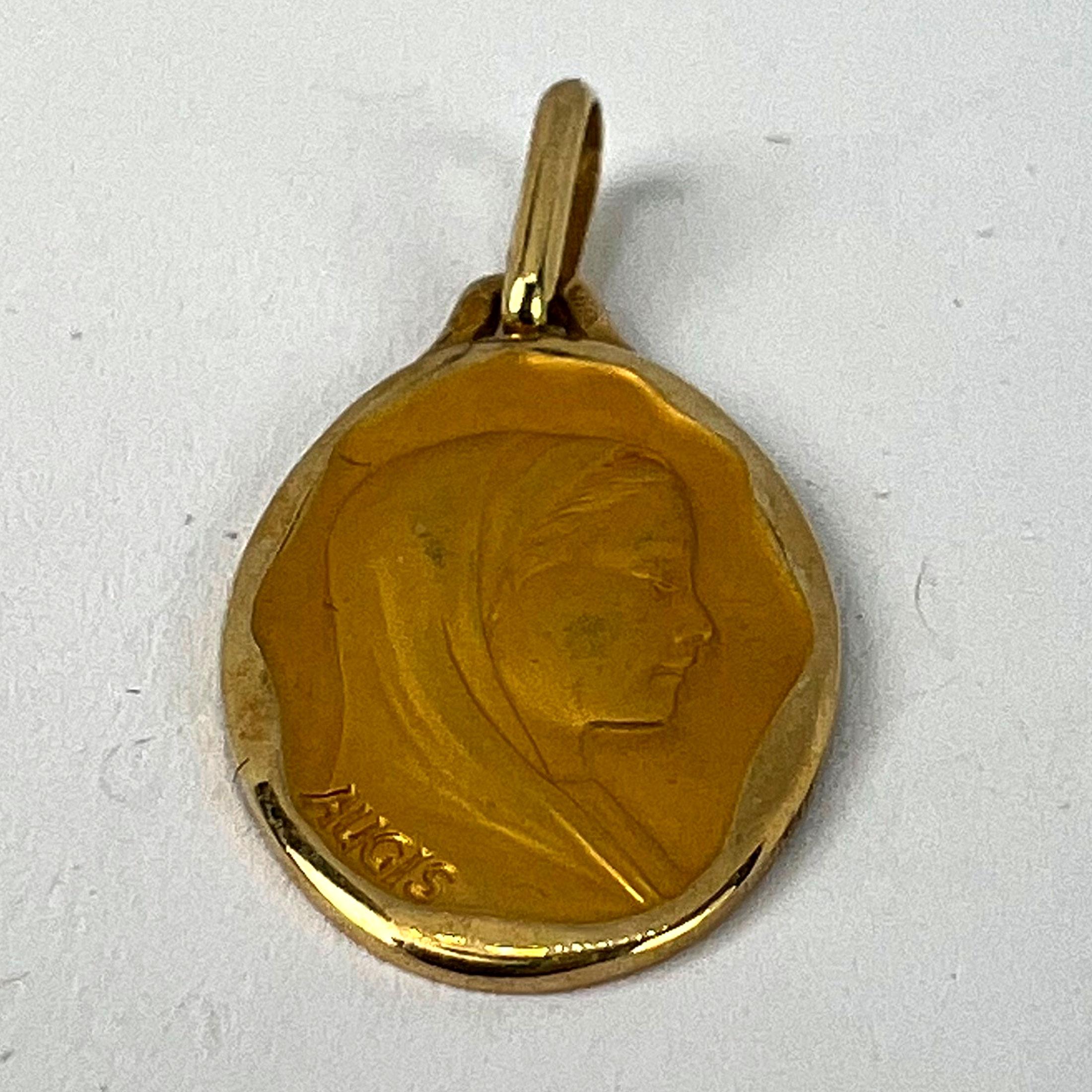 French Augis Virgin Mary 18K Yellow Gold Religious Medal Pendant For Sale 9