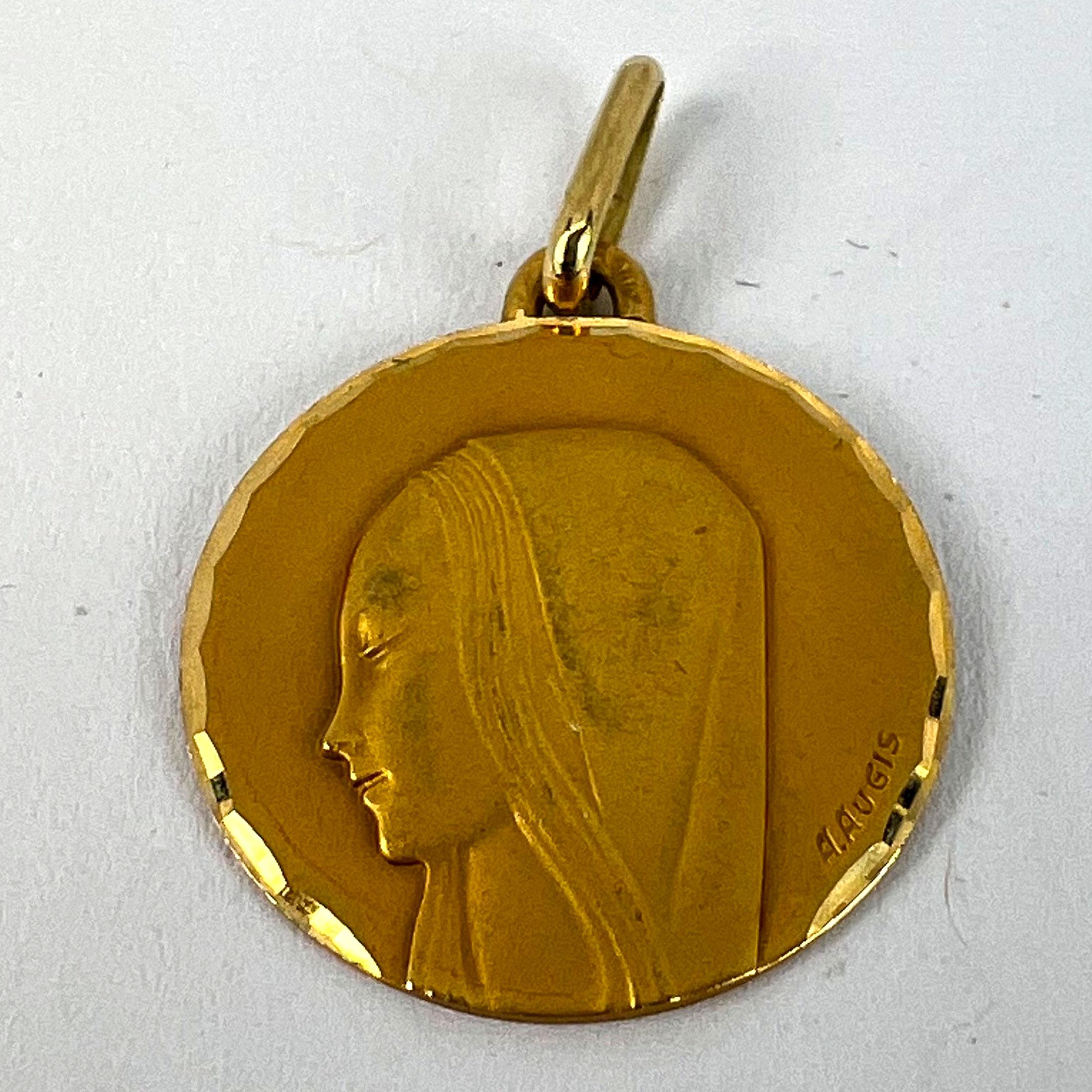 French Augis Virgin Mary 18K Yellow Gold Religious Medal Pendant For Sale 9