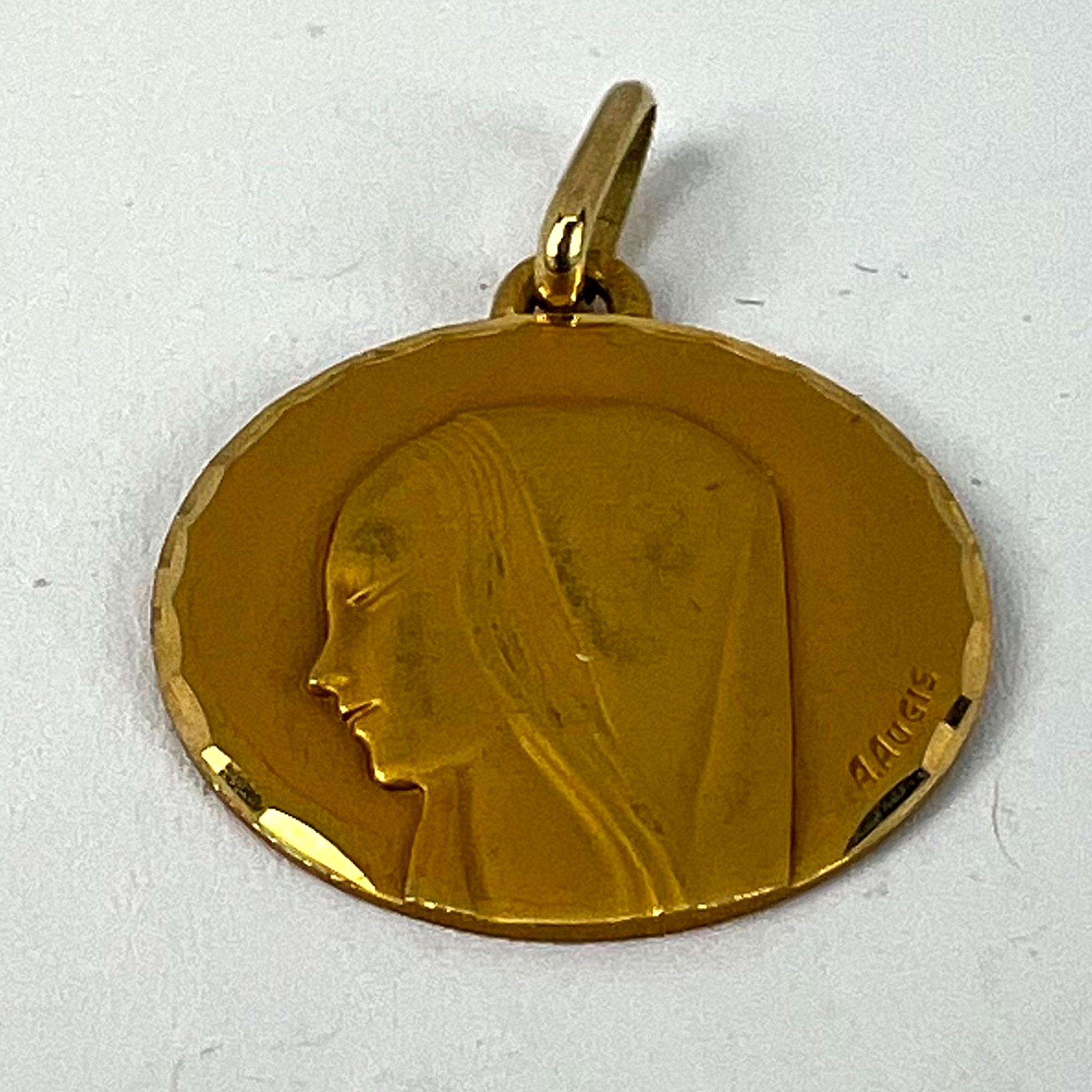 French Augis Virgin Mary 18K Yellow Gold Religious Medal Pendant For Sale 10