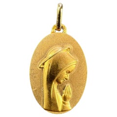 Vintage French Augis Virgin Mary 18K Yellow Gold Religious Medal Pendant