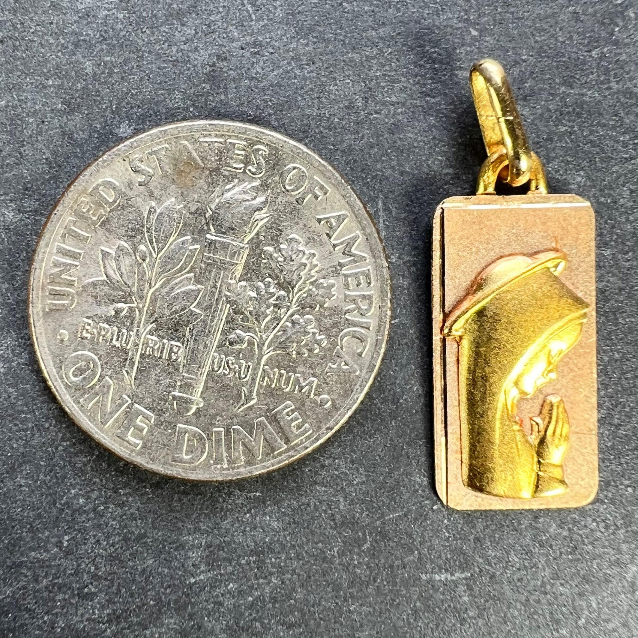 French Augis Virgin Mary 18K Yellow Rose Gold Religious Medal Pendant For Sale 6