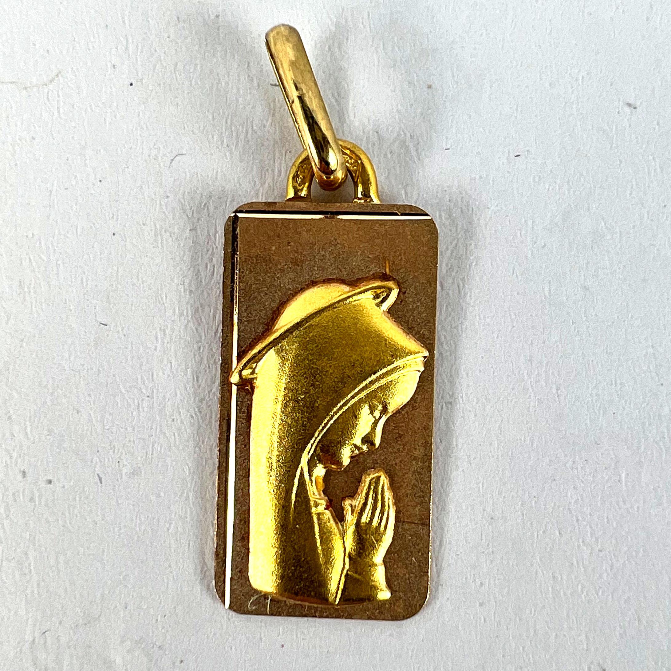 French Augis Virgin Mary 18K Yellow Rose Gold Religious Medal Pendant For Sale 7