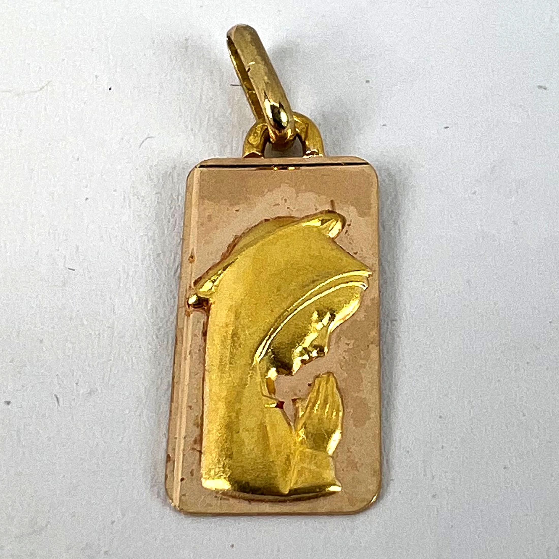 French Augis Virgin Mary 18K Yellow Rose Gold Religious Medal Pendant For Sale 8