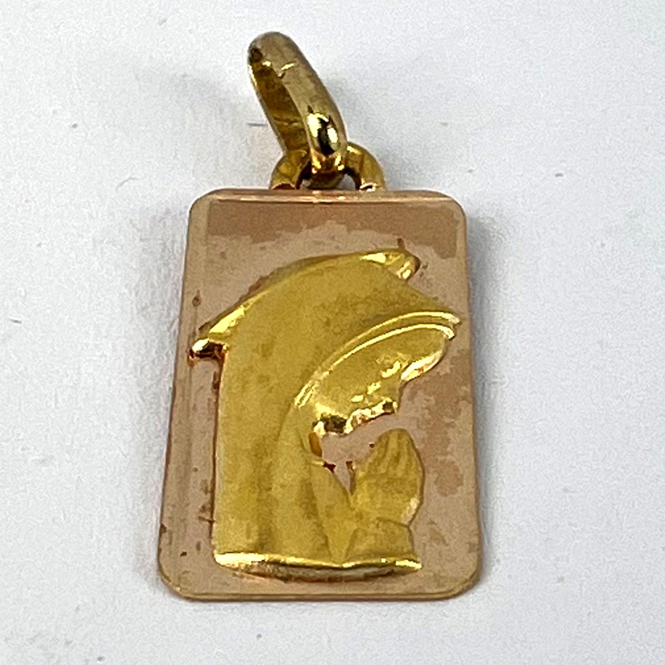 French Augis Virgin Mary 18K Yellow Rose Gold Religious Medal Pendant For Sale 9