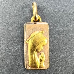 French Augis Virgin Mary 18K Yellow Rose Gold Religious Medal Pendant